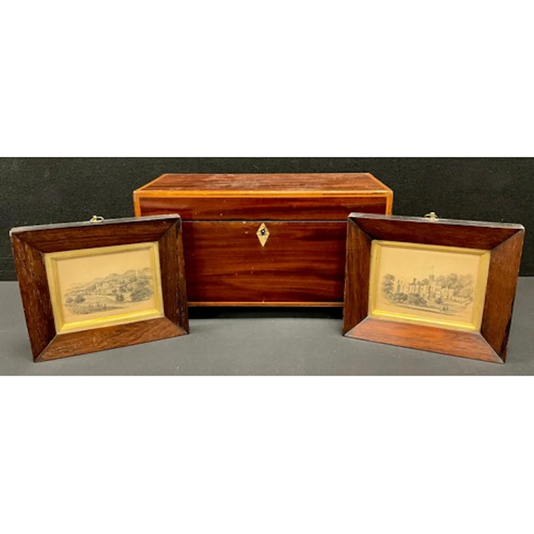 A Regency mahogany tea caddy, twin lion mask loop handles, T...