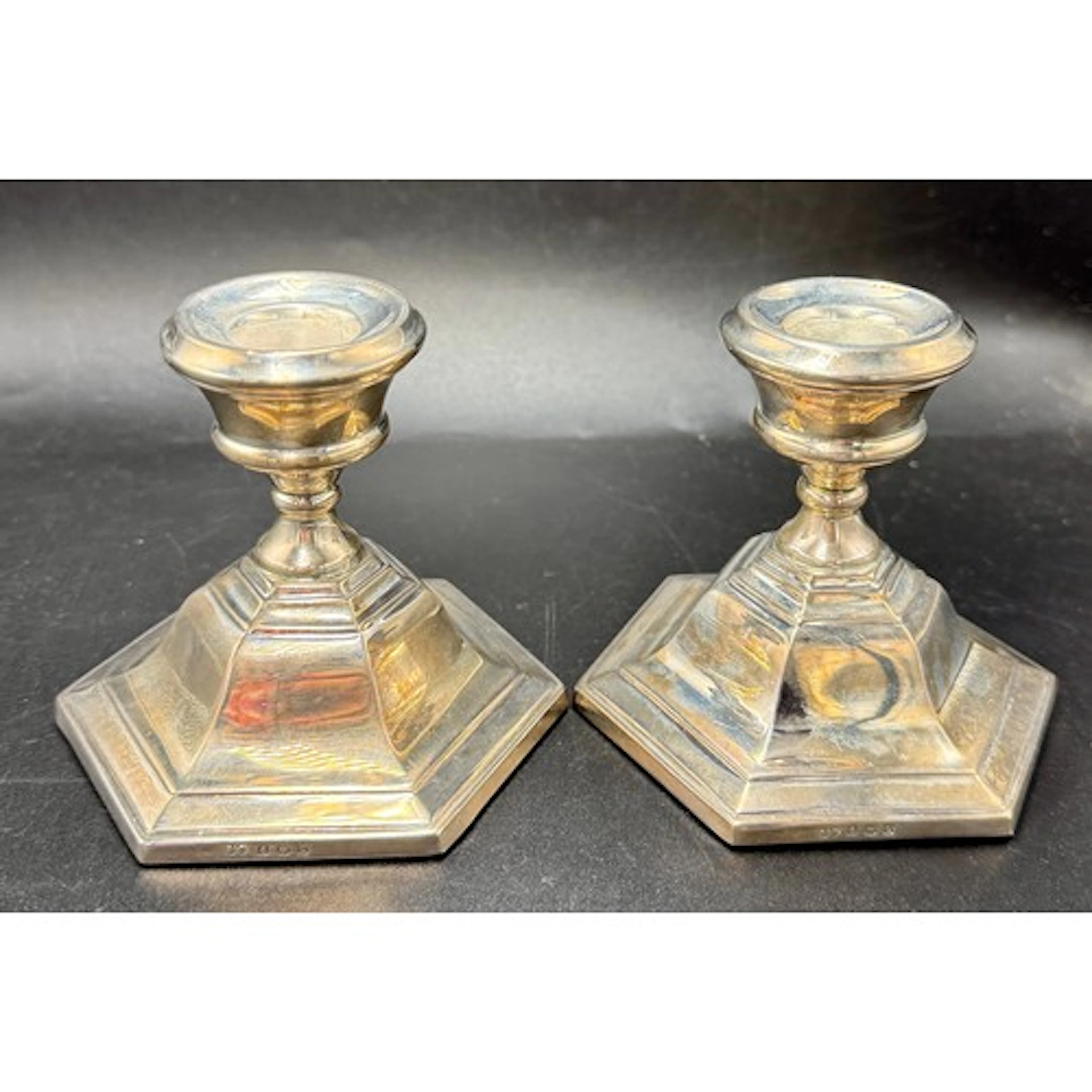 Hallmarked silver dwarf candlestick with weighted bases. Bir...