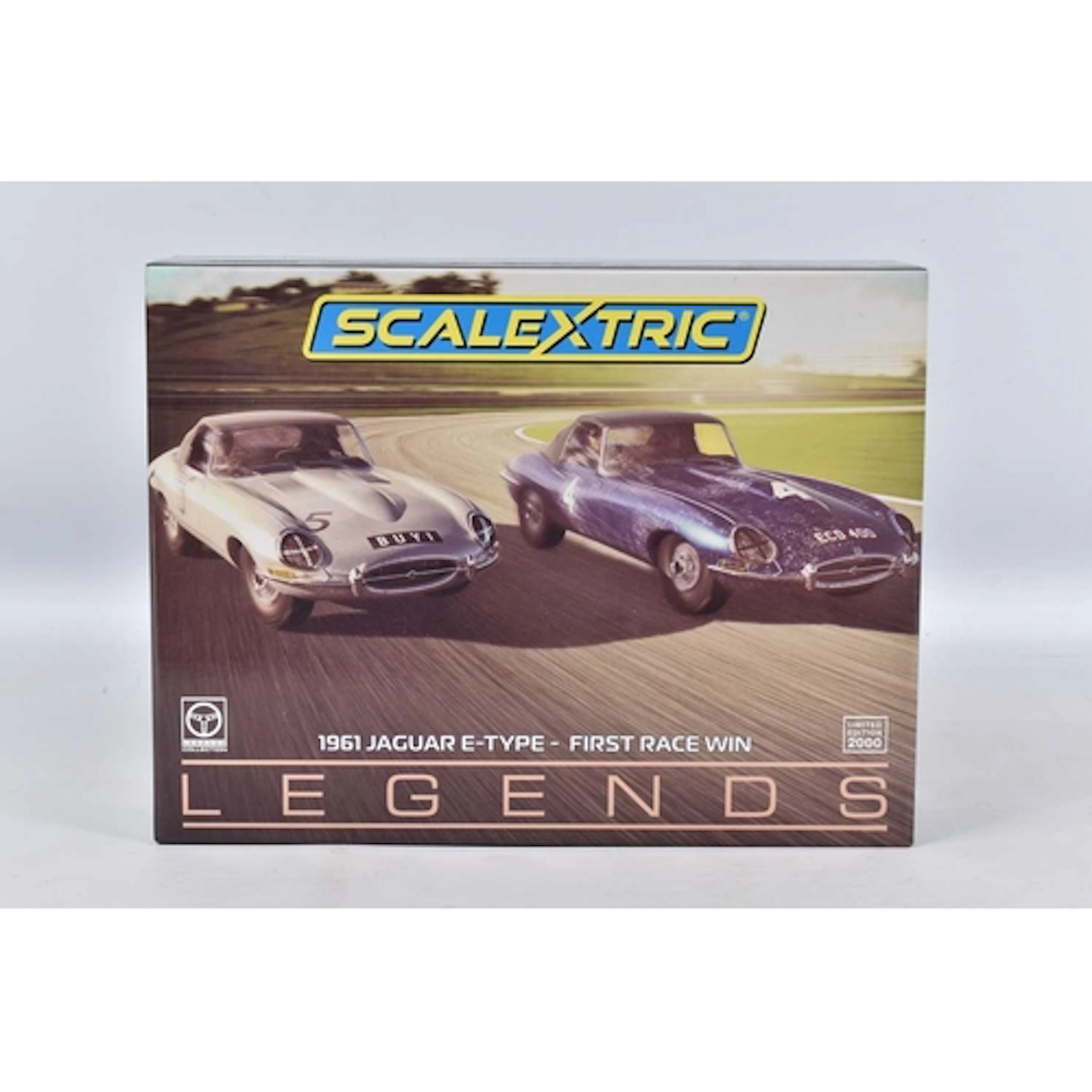 A BOXED SCALEXTRIC LEGENDS 1961 JAGUAR E-TYPE - FIRST RACE W...