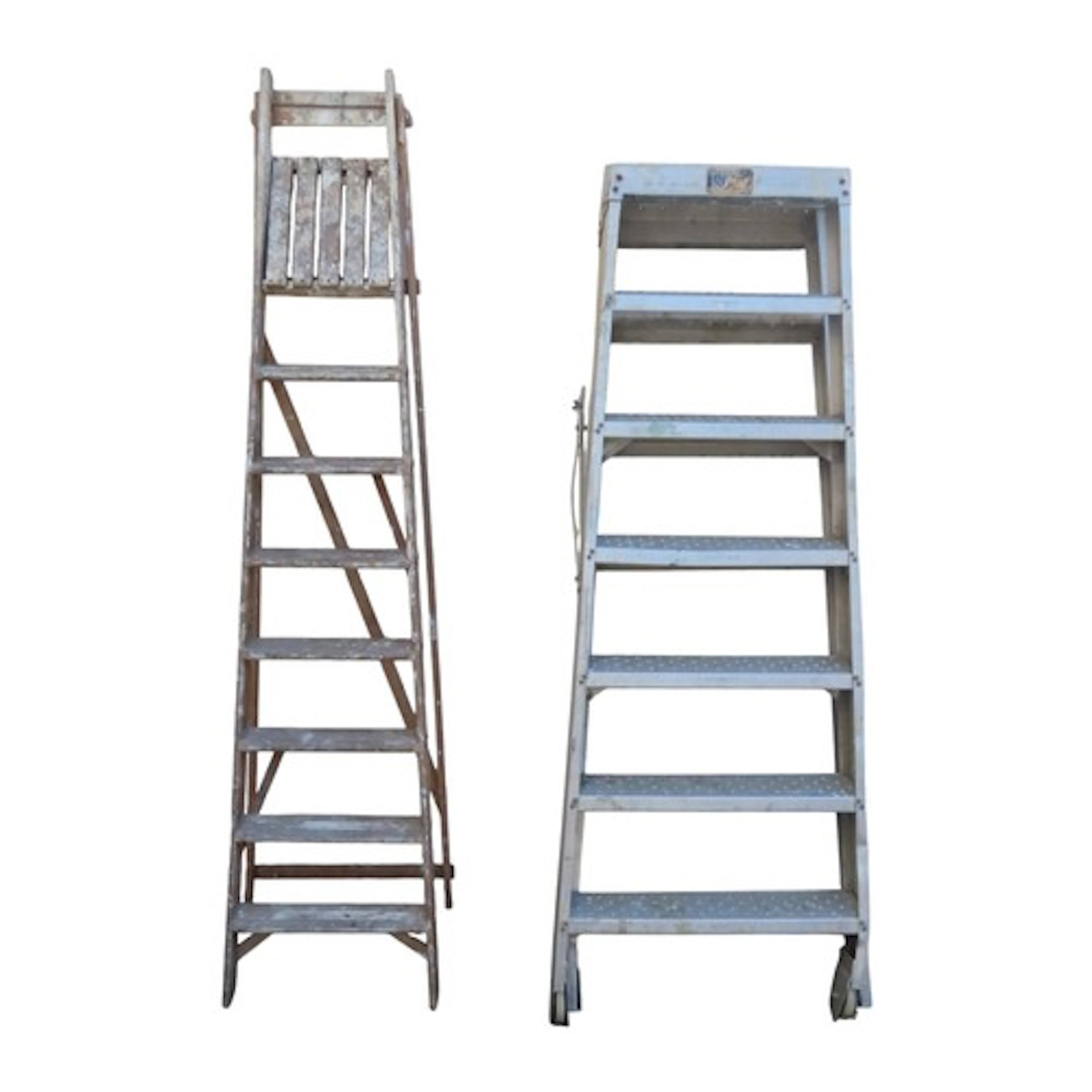 A industrial Aluminium folding step ladder and a vintage woo...