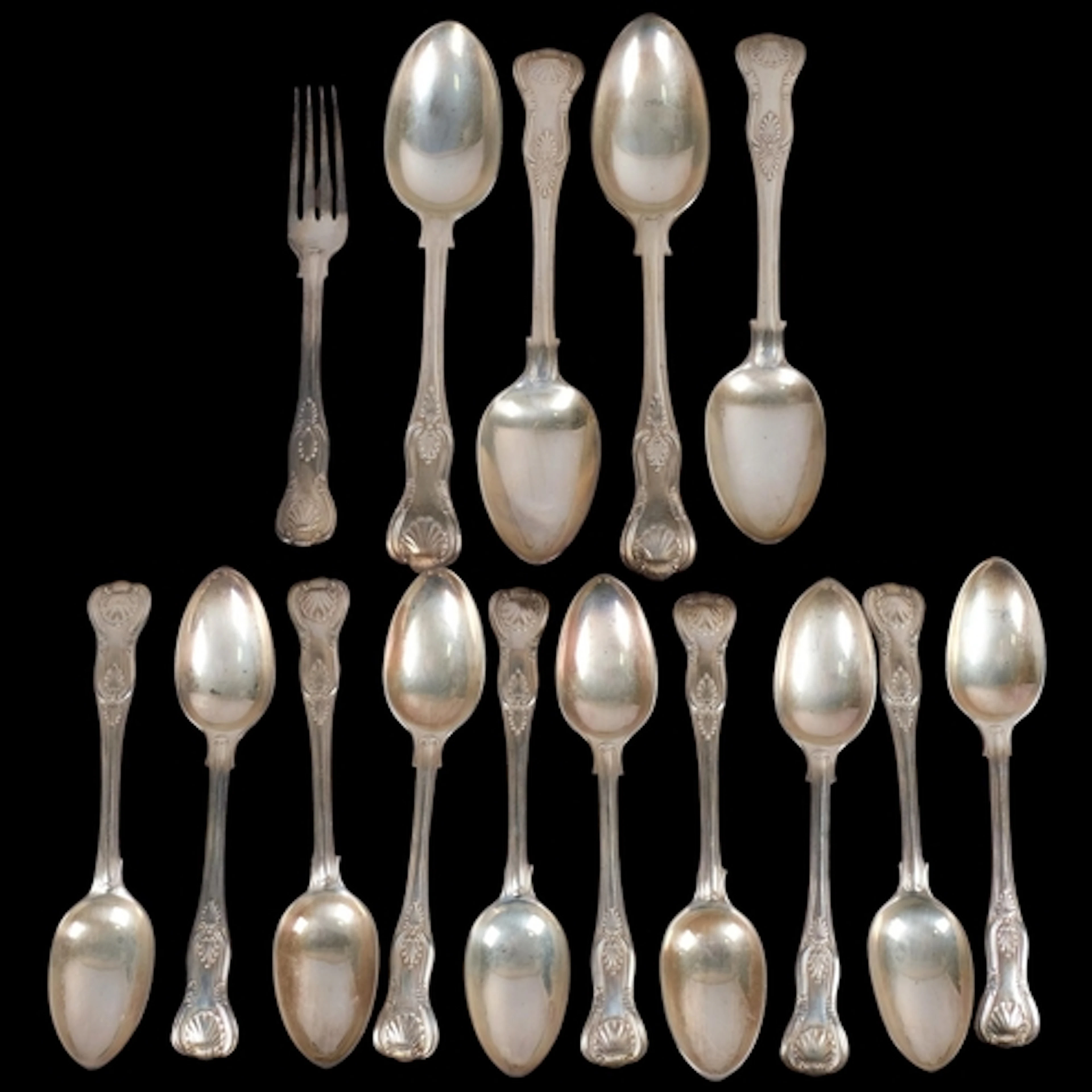 A quantity of Victorian silver King's pattern flatware, Char...