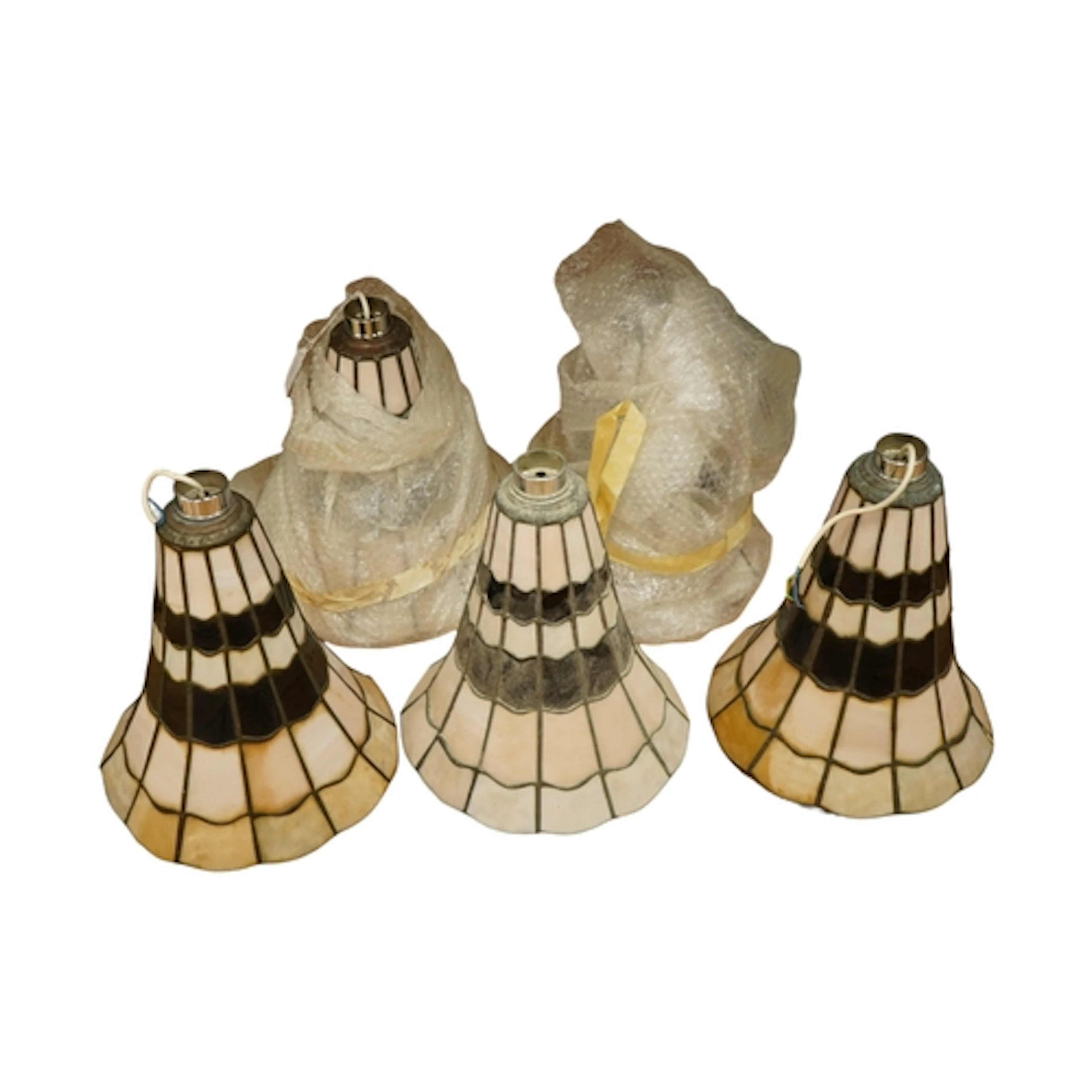 A set of five Art Deco style leaded glass uplighters, from T...