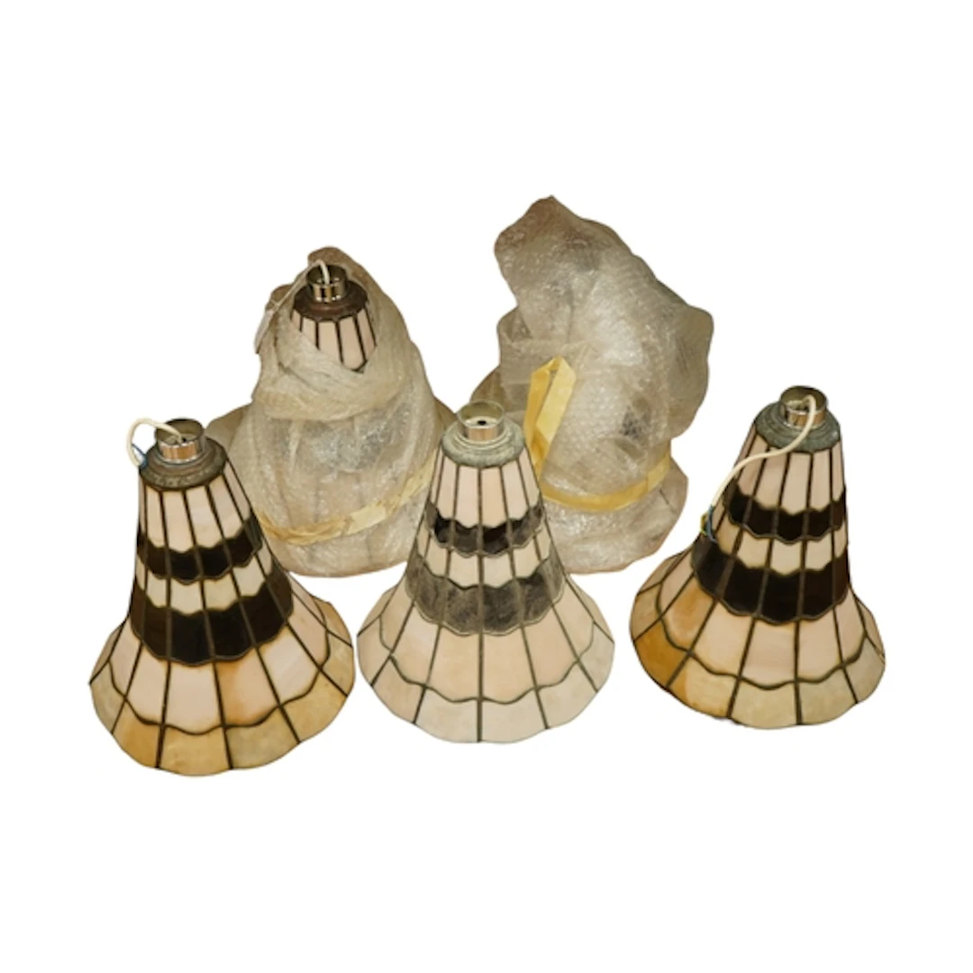 A set of five Art Deco style leaded glass uplighters, from T...
