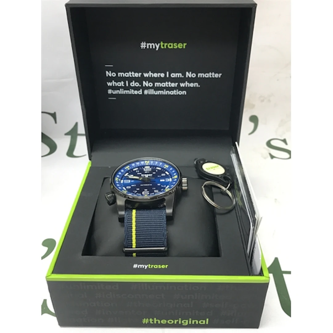 A boxed Traser automatic watch, seen working