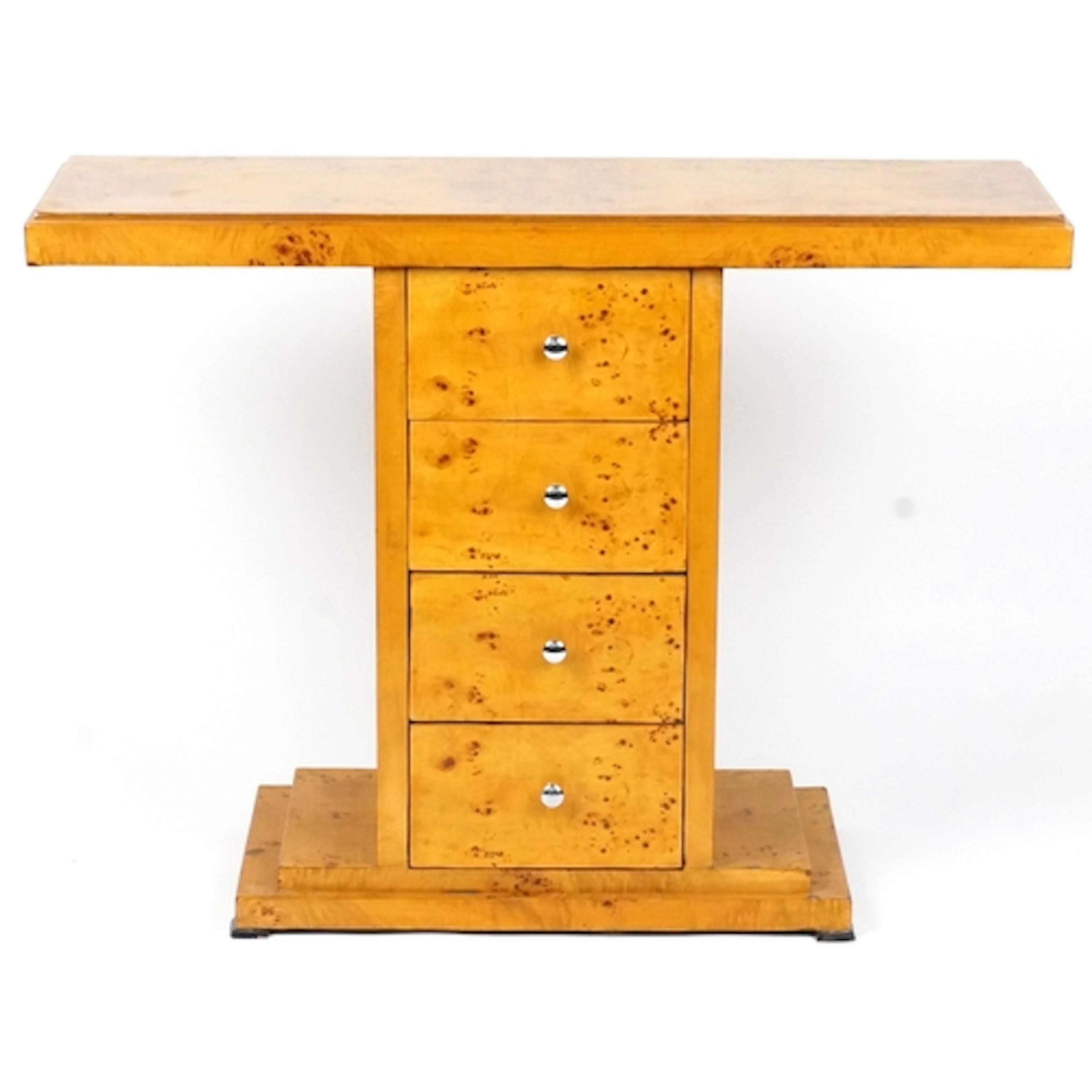 Modern burr wood effect console table with four central draw...