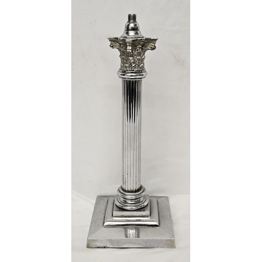 Early C20th Chrome Corinthian Columned Lamp Base, square ste...