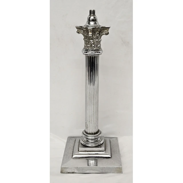 Early C20th Chrome Corinthian Columned Lamp Base, square ste...