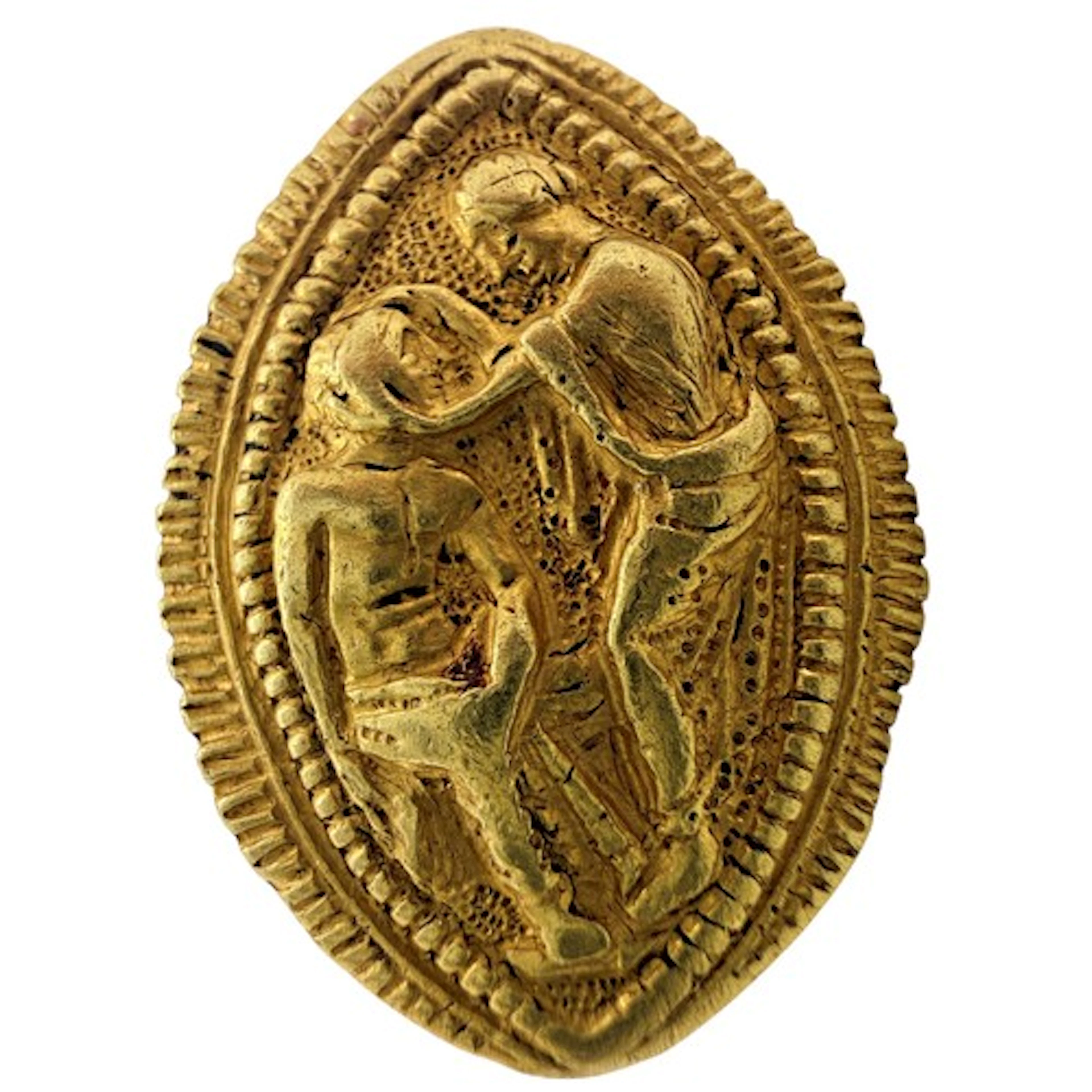 An exceptional ancient Etruscan gold ring of almond-shaped f...