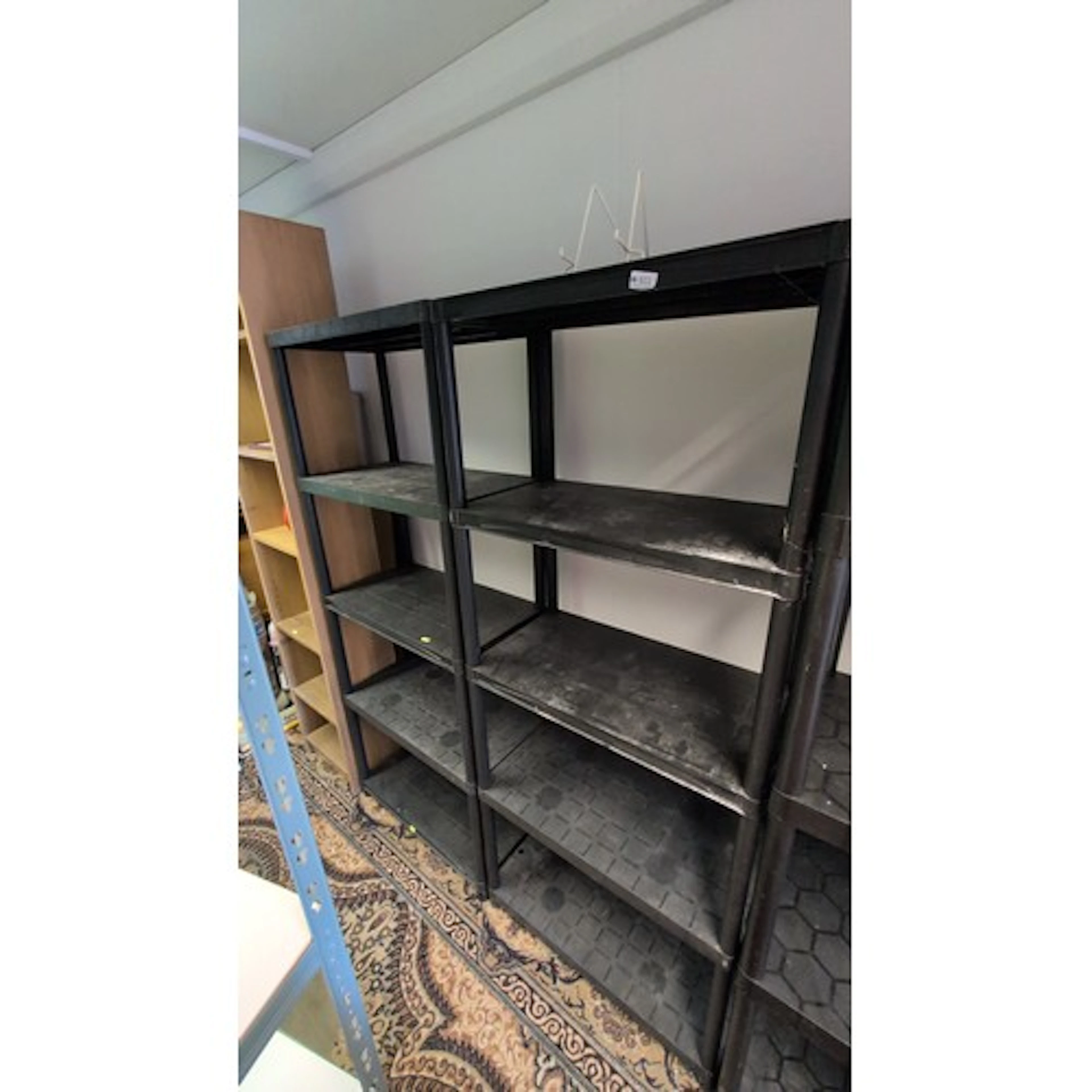 2 x Modular plastic shelving systems in black, comprising in...