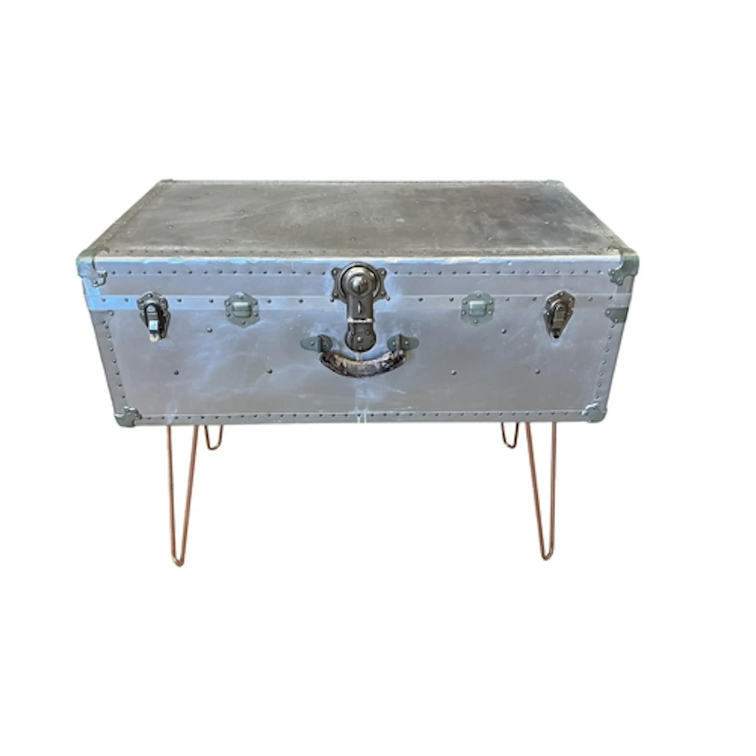 An aviator style aluminium steamer trunk console table, widt...