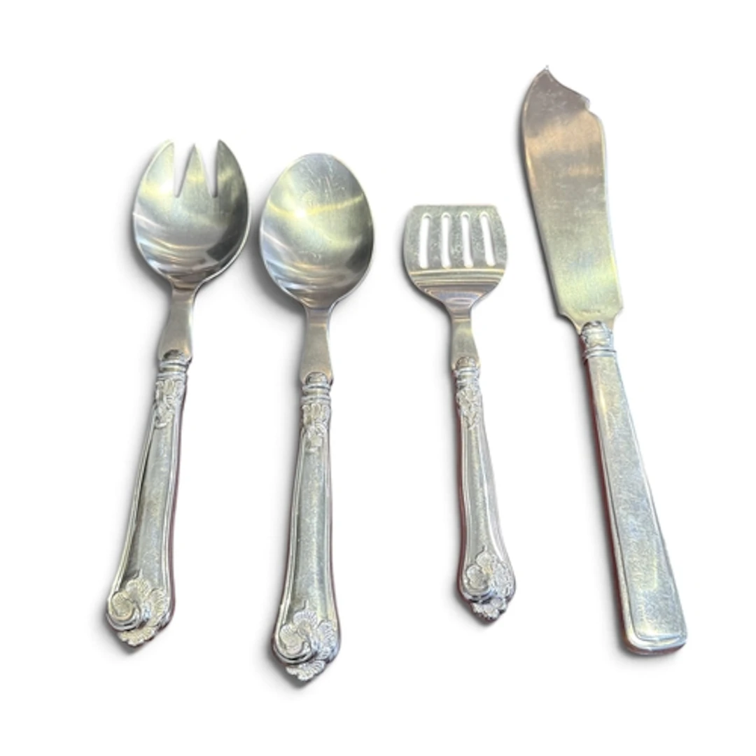 A SET OF THREE DANISH SILVER HANDLED STAINLESS STEEL SERVING...