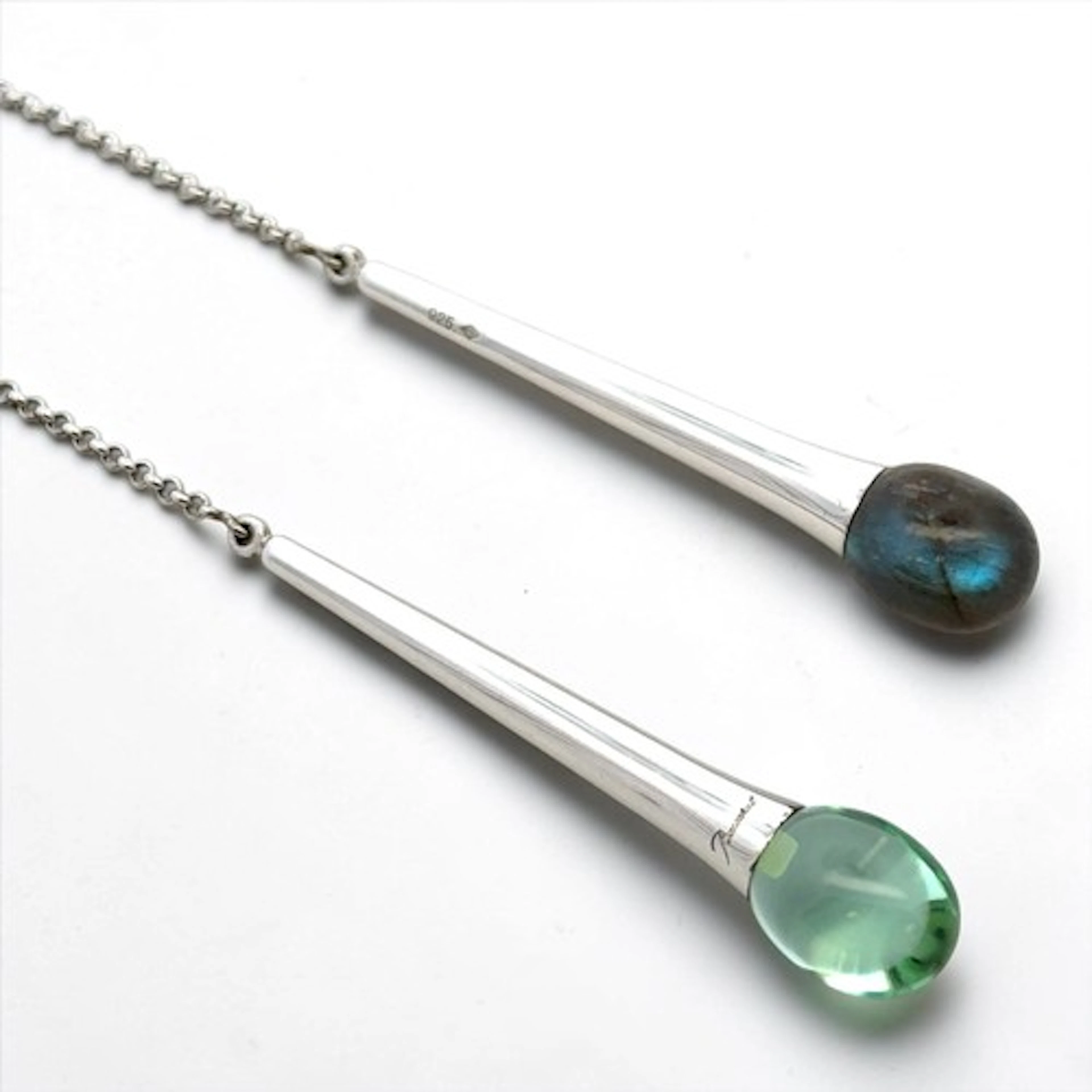 Baccarat silver pendant necklace, one end with a labradorite...