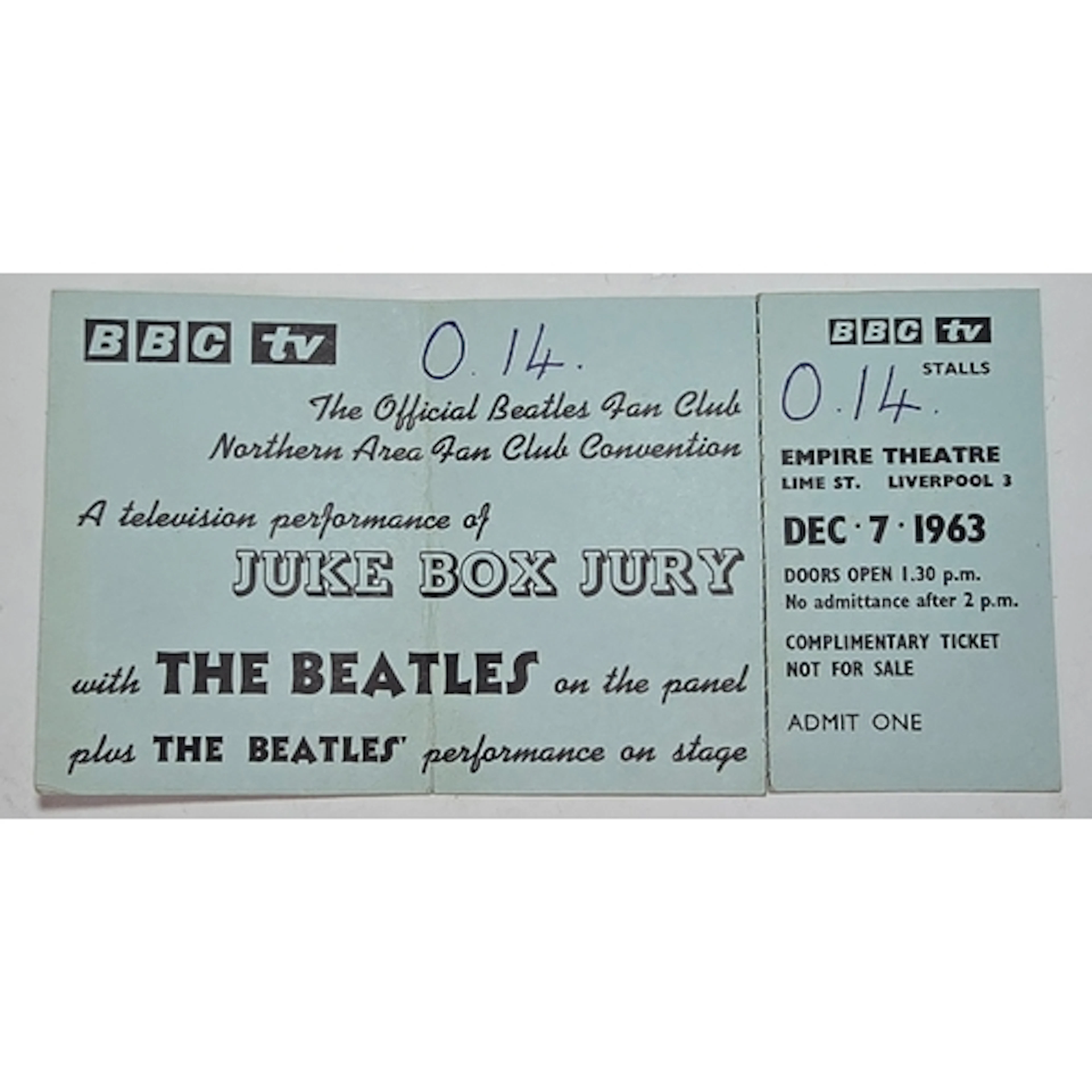 The Beatles rare official BBC Beatles Fan Club complete tick...