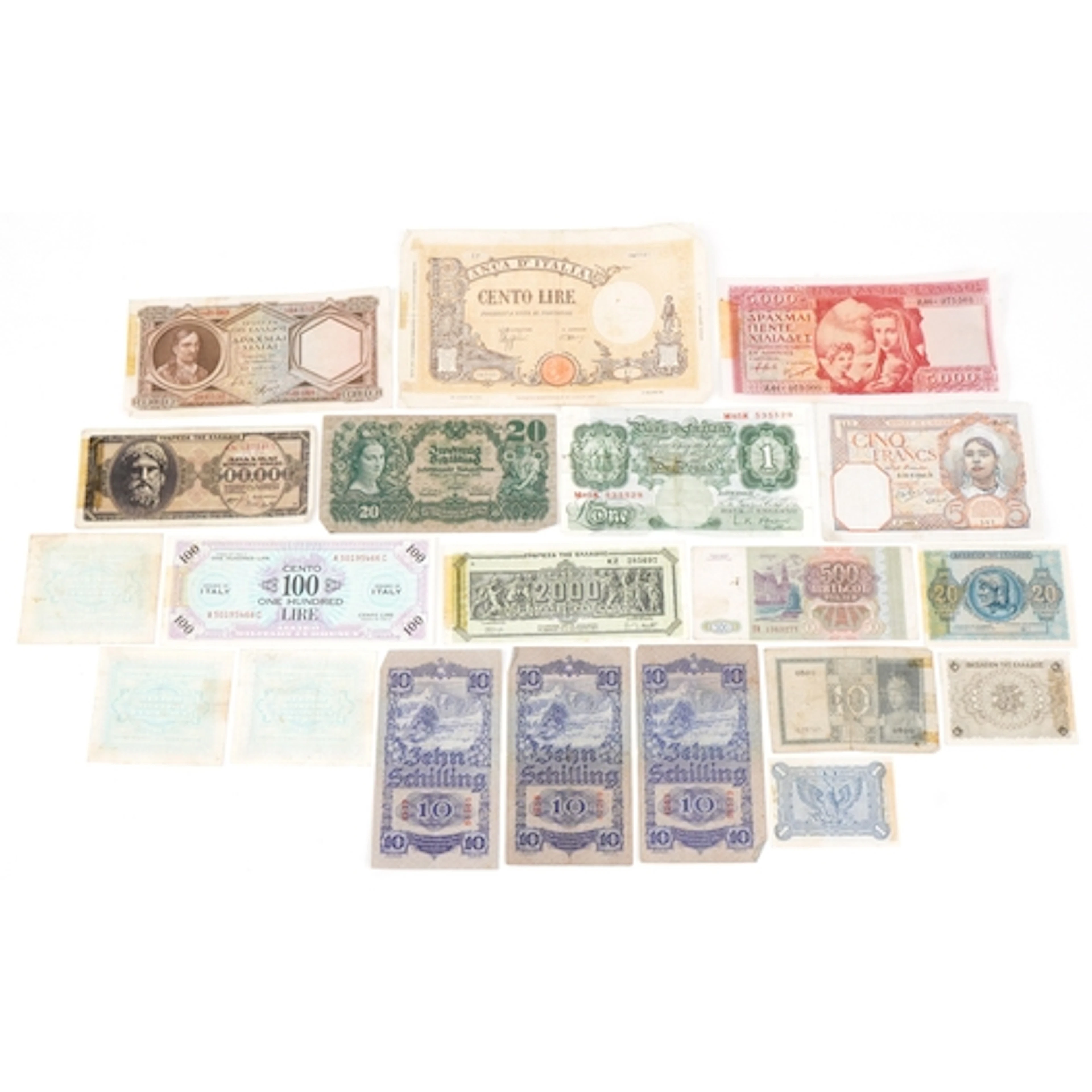 A collection of vintage British and world banknotes includin...