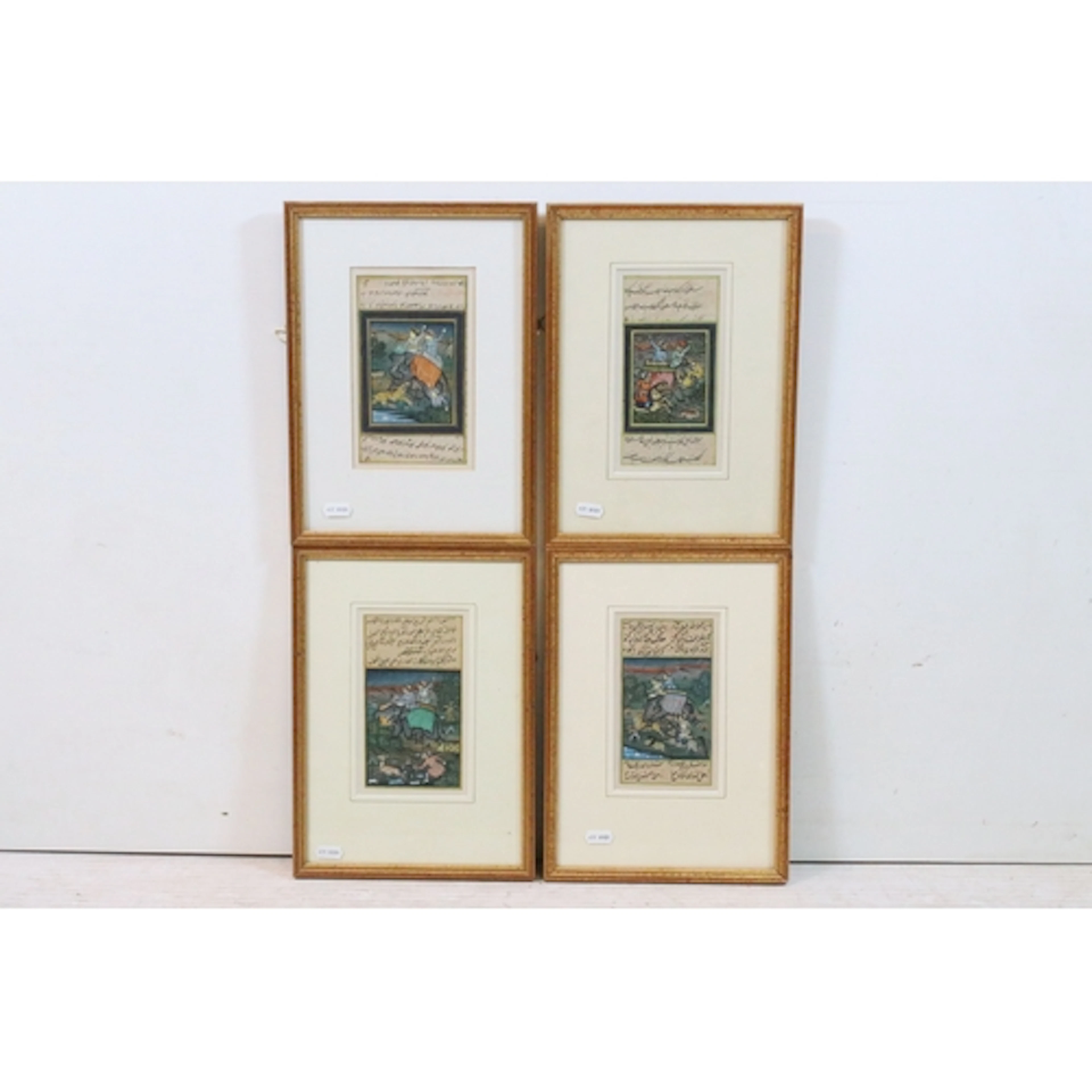 Four 19th century Indian Mughal school manuscript pages, dep...