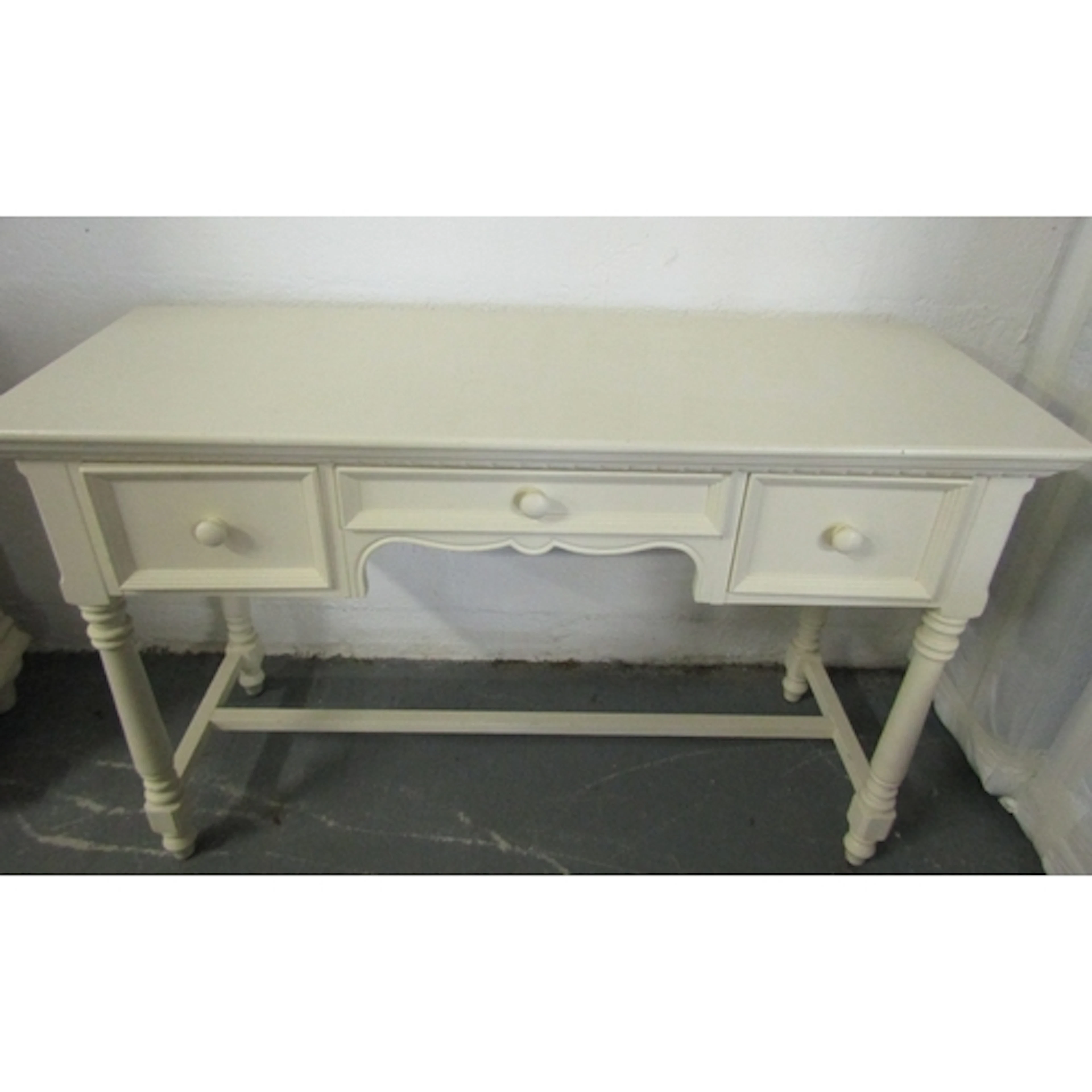 Modern Cream Painted Side Table Three Drawers Above Turned S...