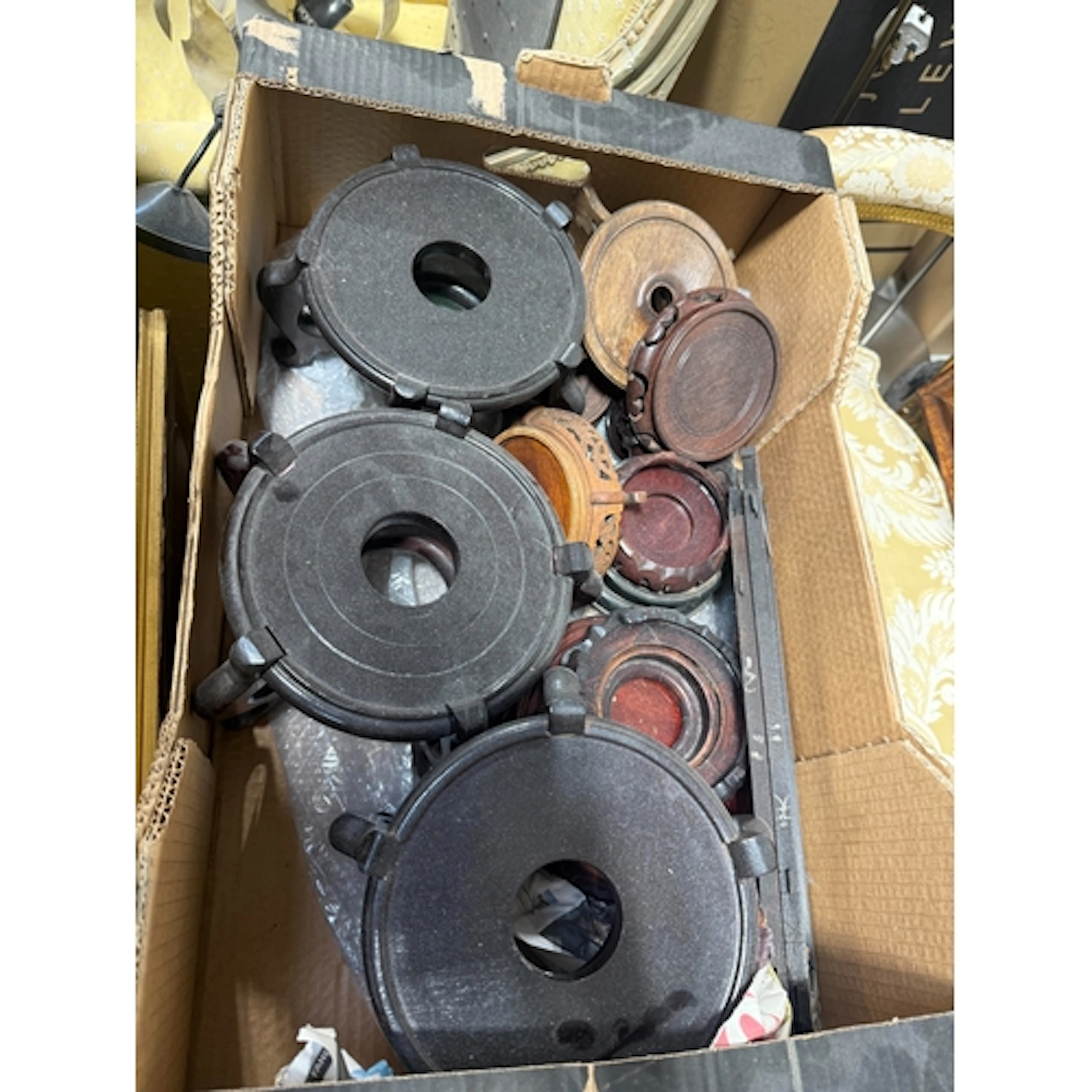 ASSORTED CHINESE WOODEN BASES Largest 13 cm Width...