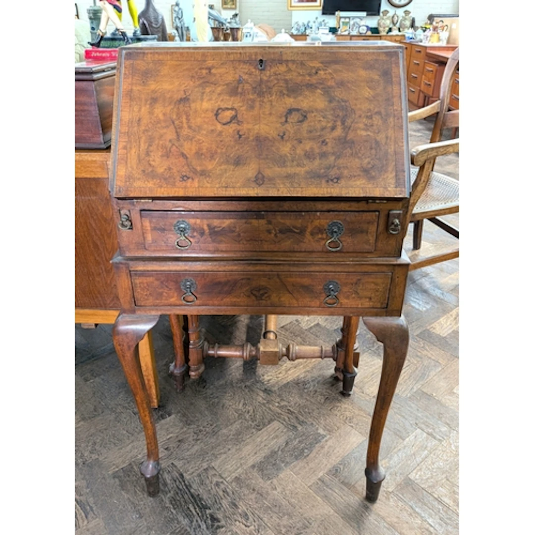 Small 1940's ladies walnut bureau with two drawers