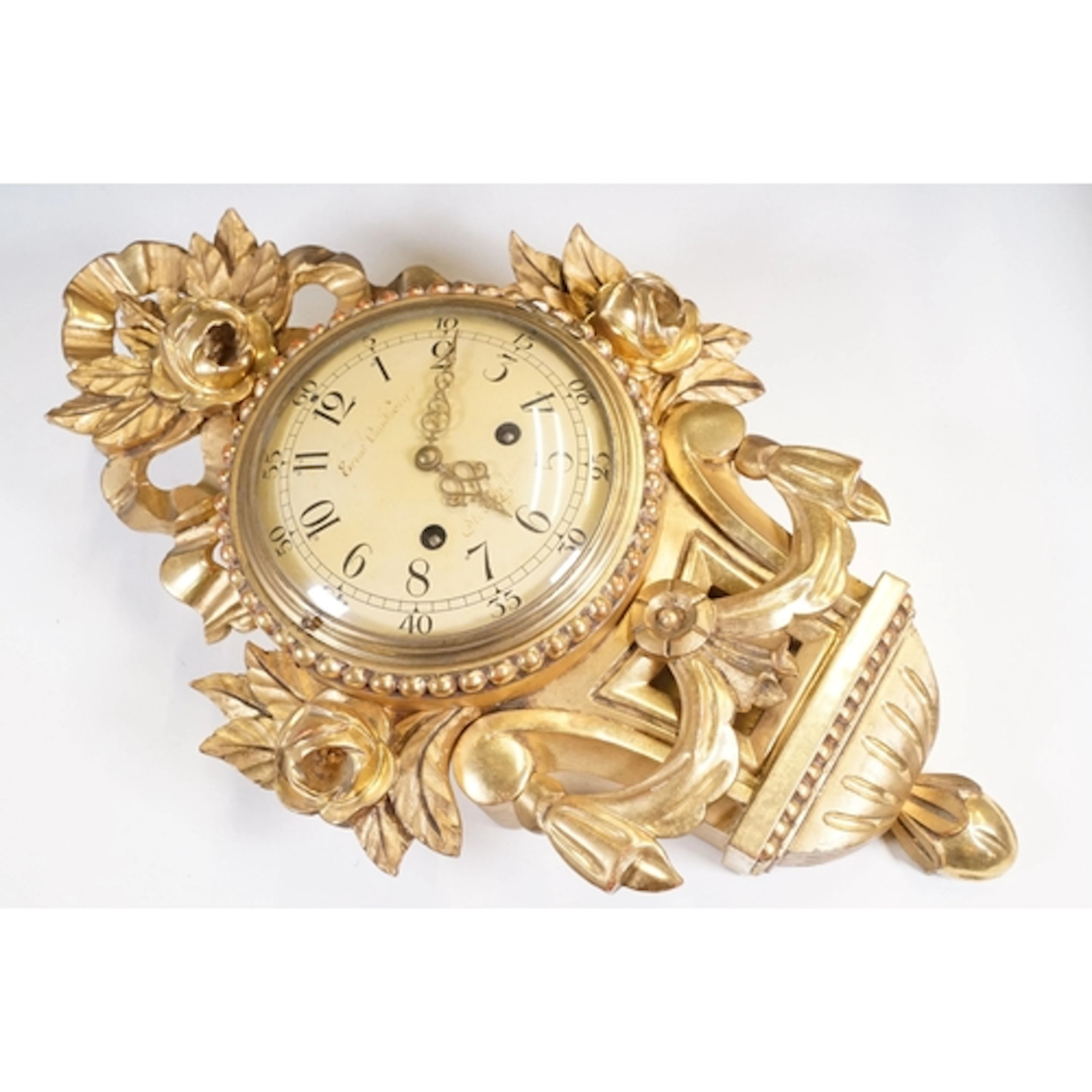 Gustavian style Swedish gilded mantle clock by Ernst Lindber...