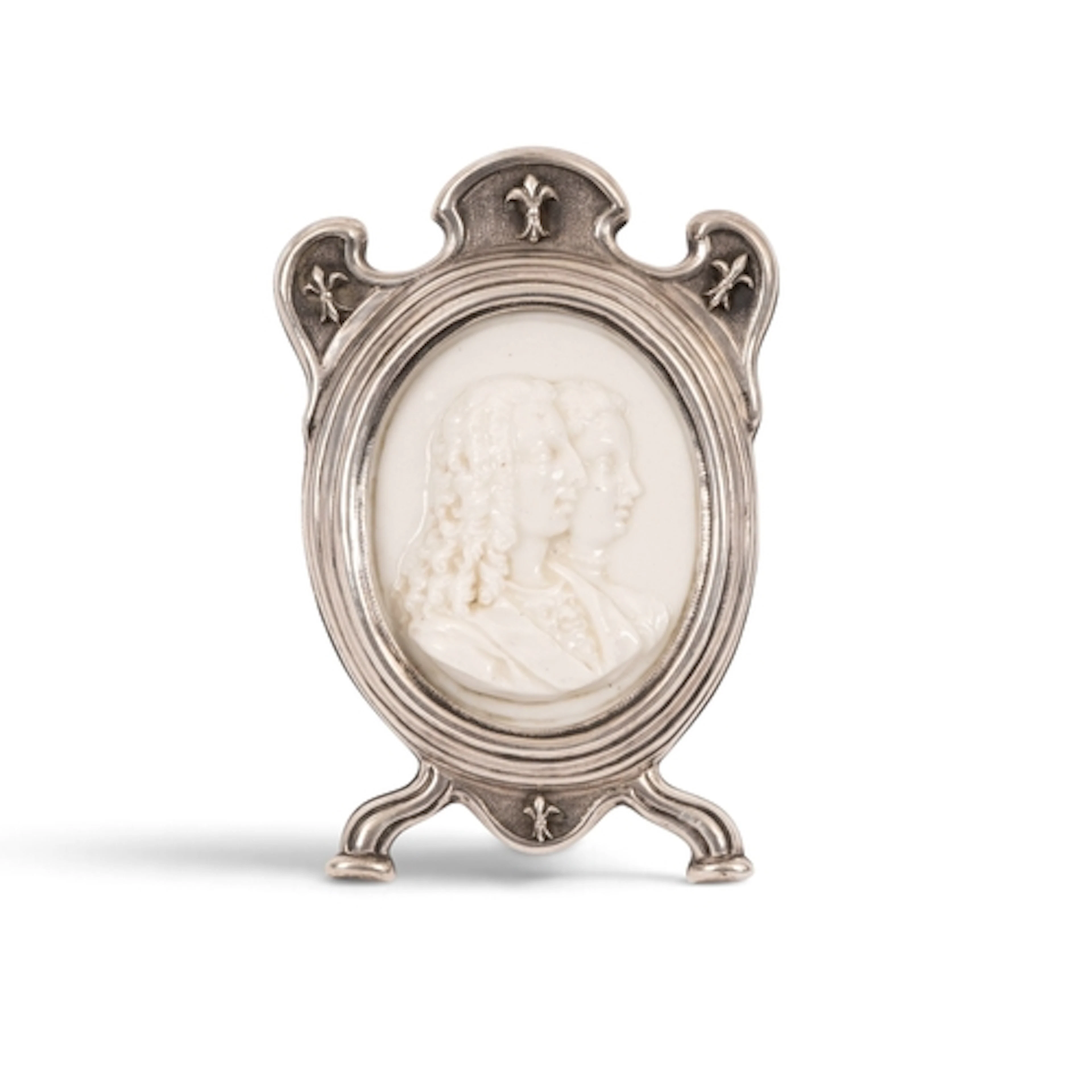 A French porcelain double portrait plaque, mid 18th century,...