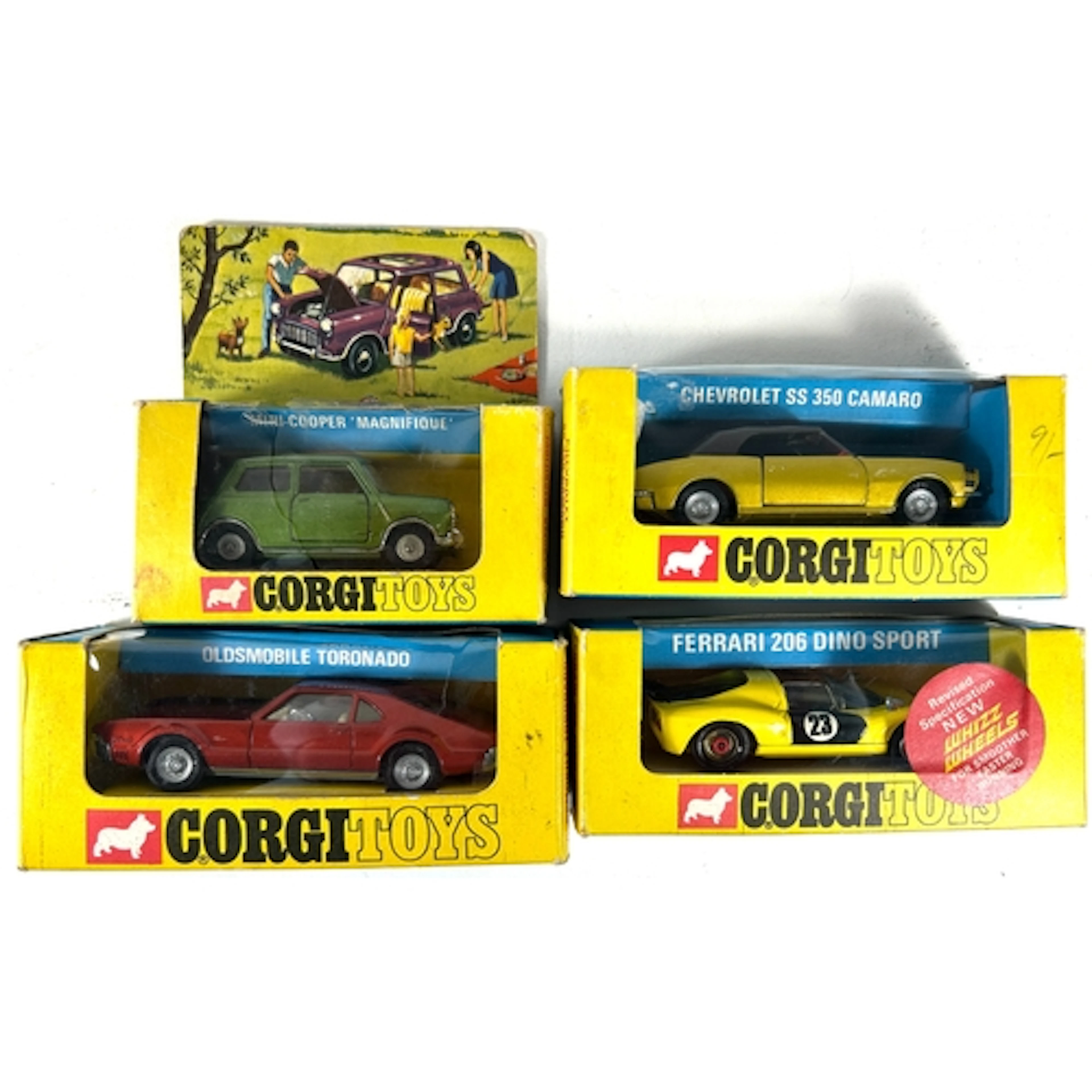 4 Corgi Toys. Ferrari 206 Dino Sport (344) in yellow and bla...