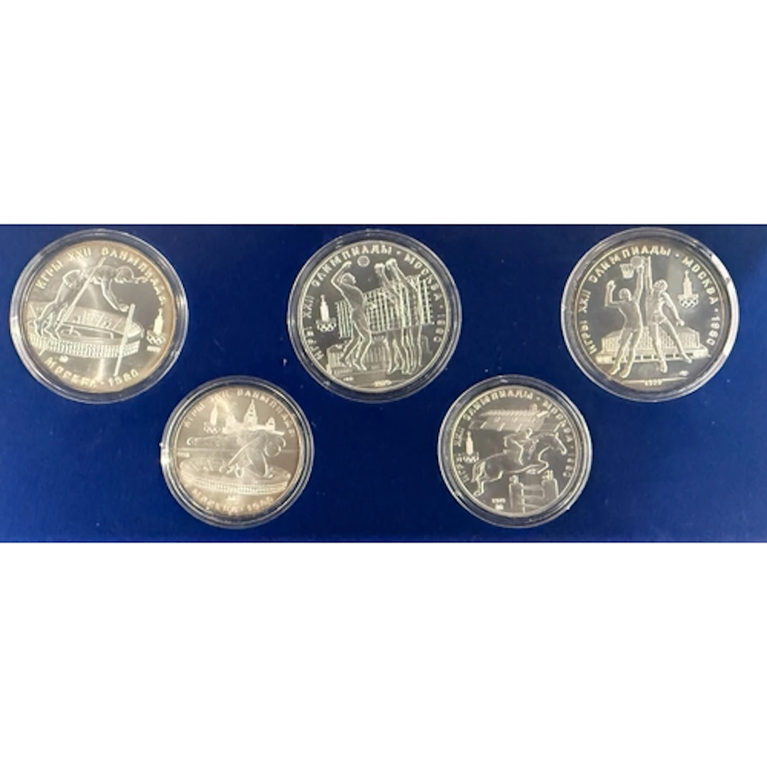 USSR 1978-1980 Moscow Olympics five-coin .900 silver set, co...