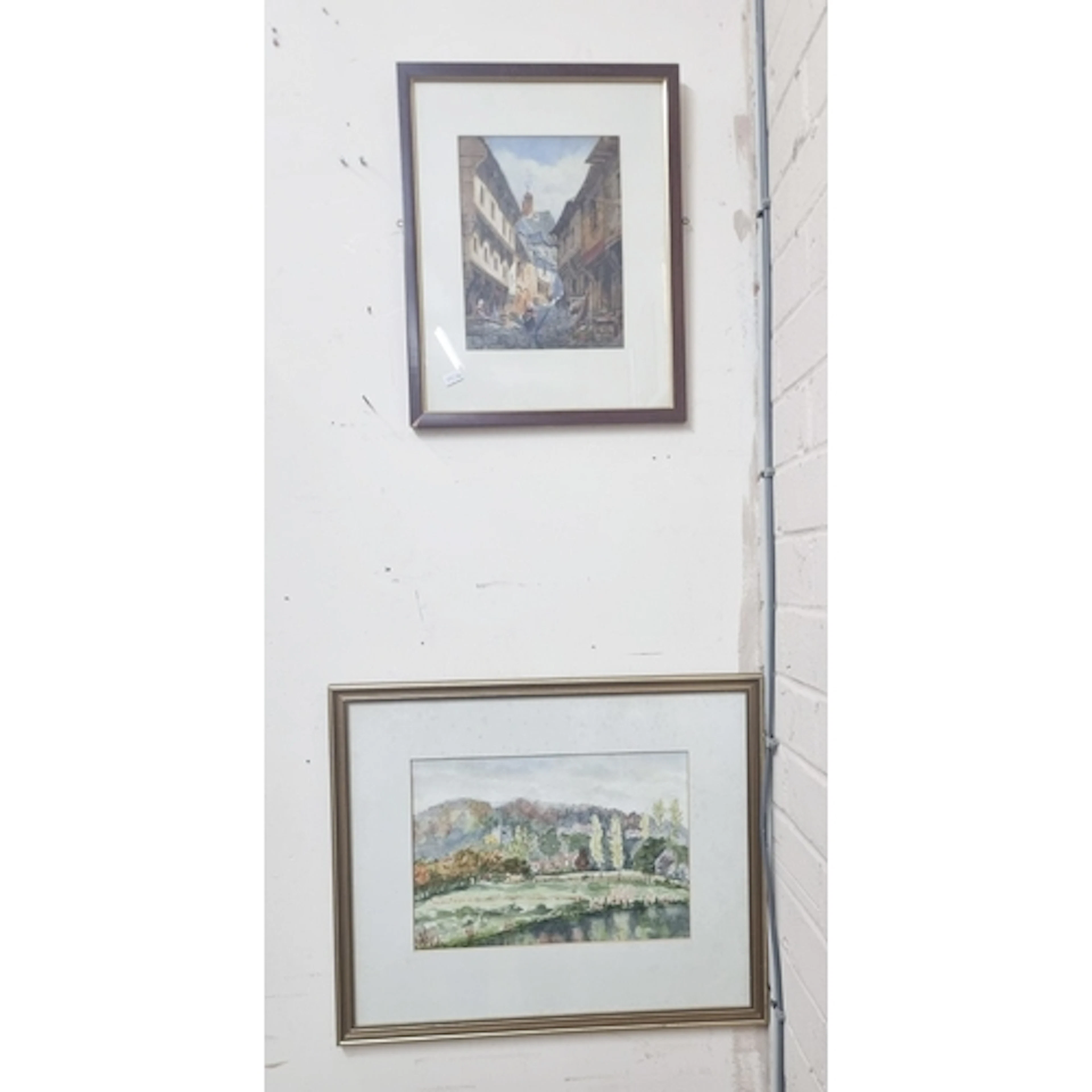 Watercolour of a Victorian street scene and a watercolour of...