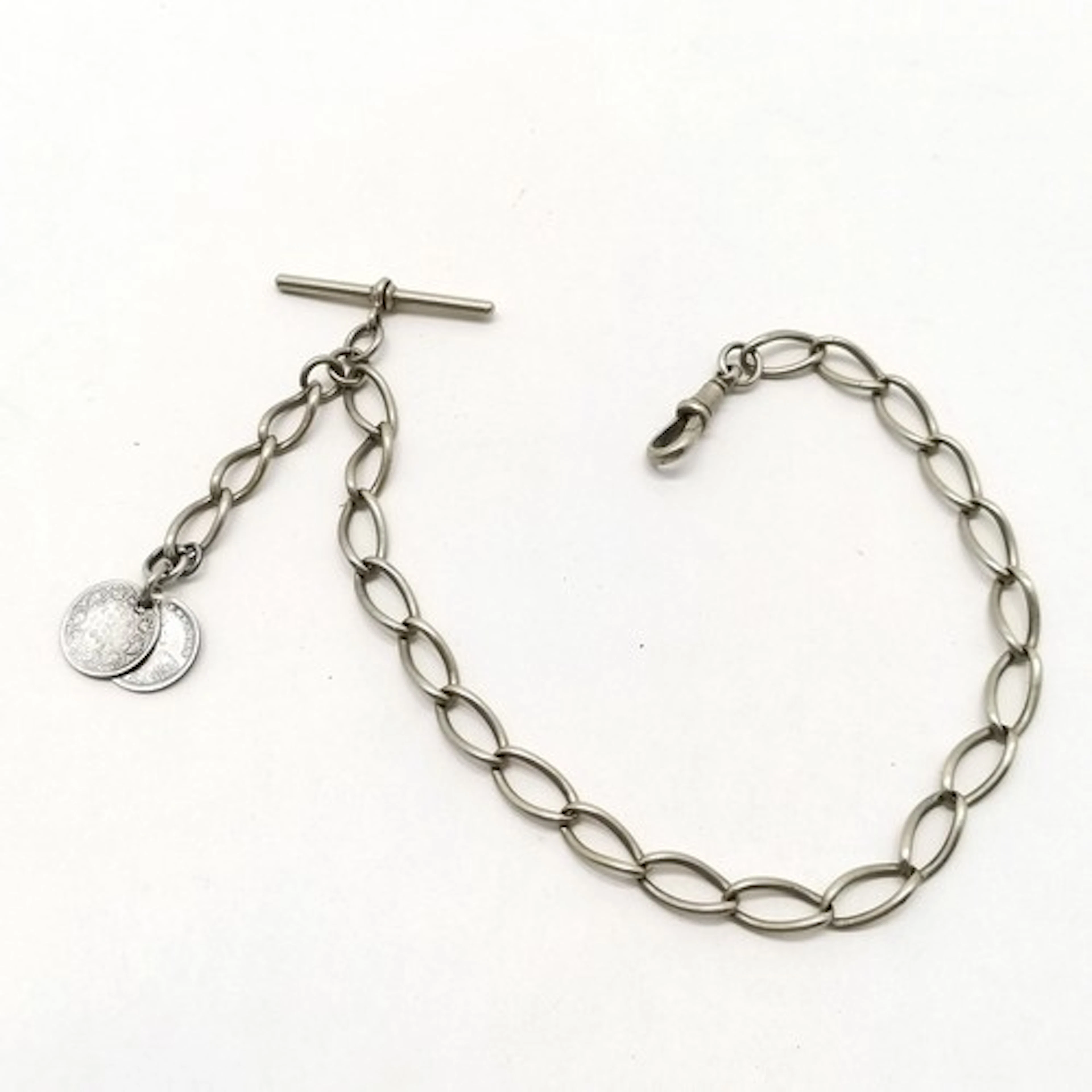 Antique albert chain with 2 x Indian two annas coins - 33cm ...