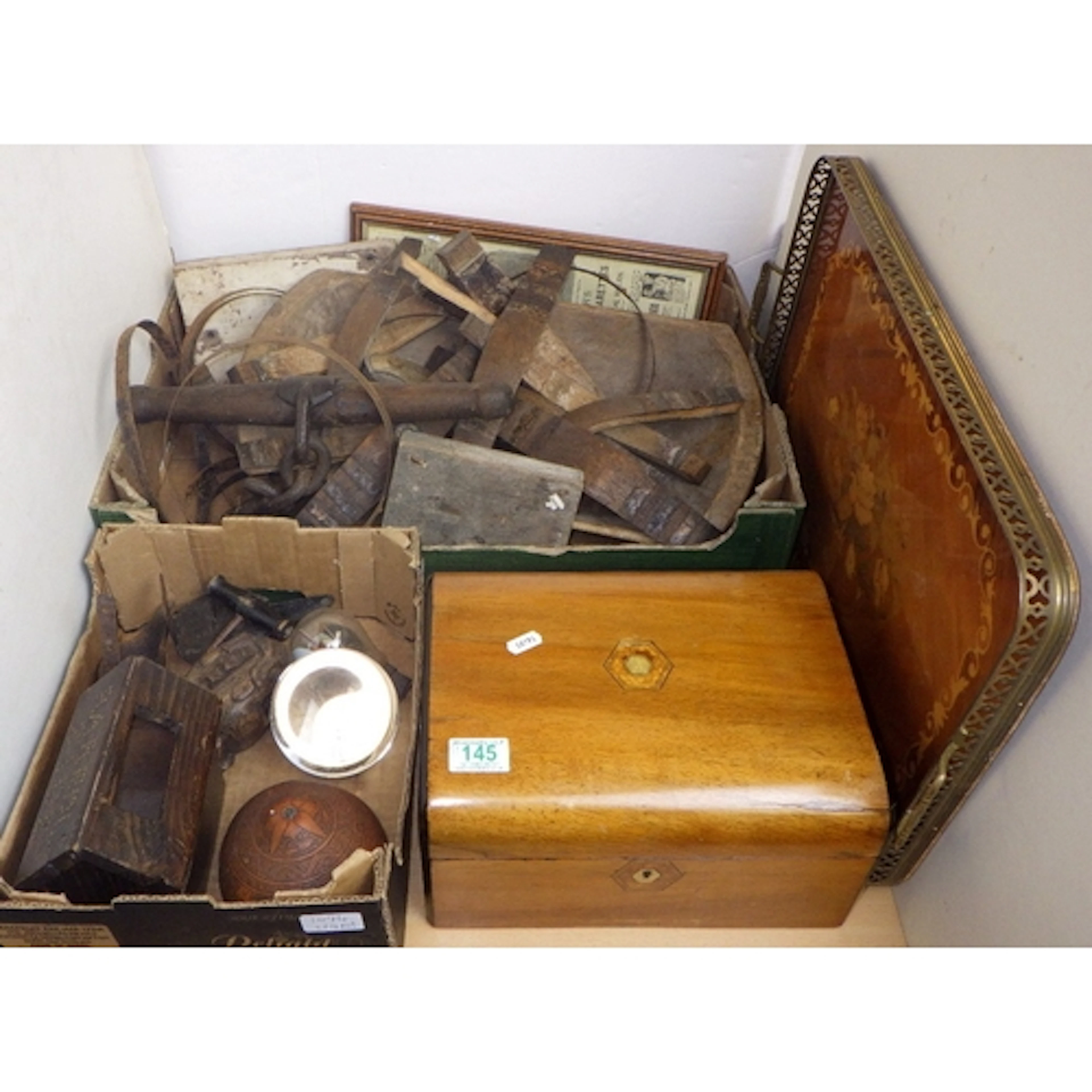 A qty of misc woodenware together with crystal ball, fatty B...