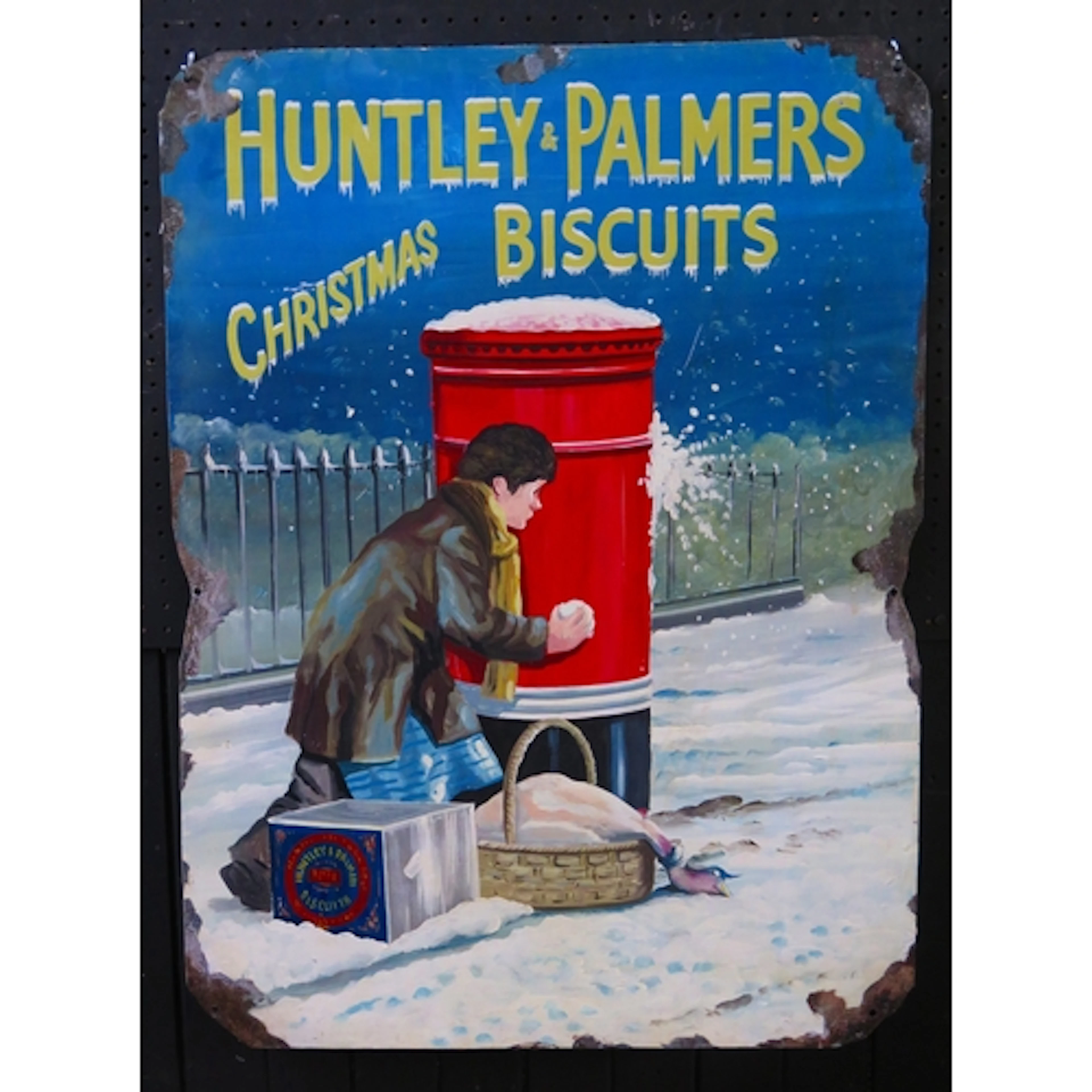"Huntley & Palmer Christmas Biscuits" -hand painted metal a...