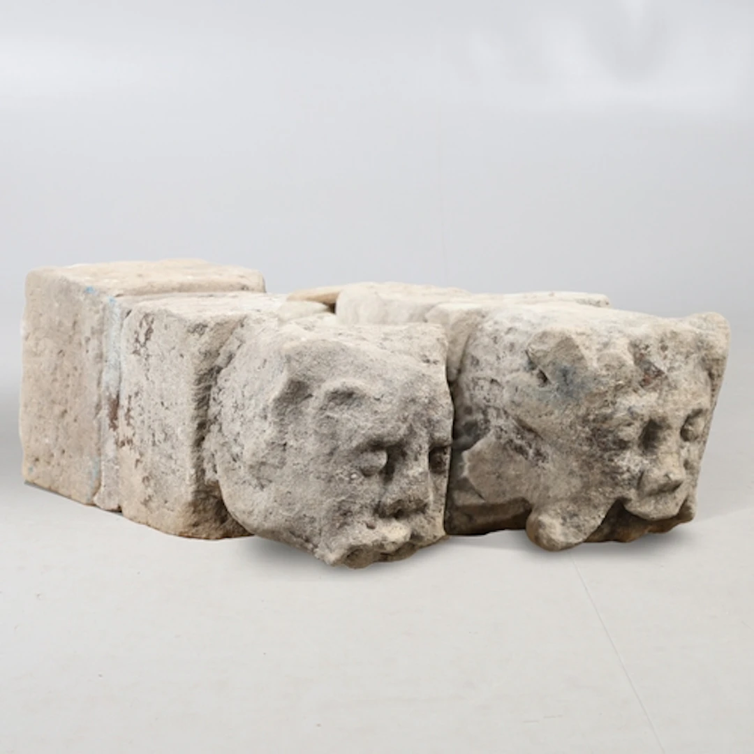 TWO MEDIEVAL CONTINENTAL CARVED LIMESTONE GARGOYLES. probabl...