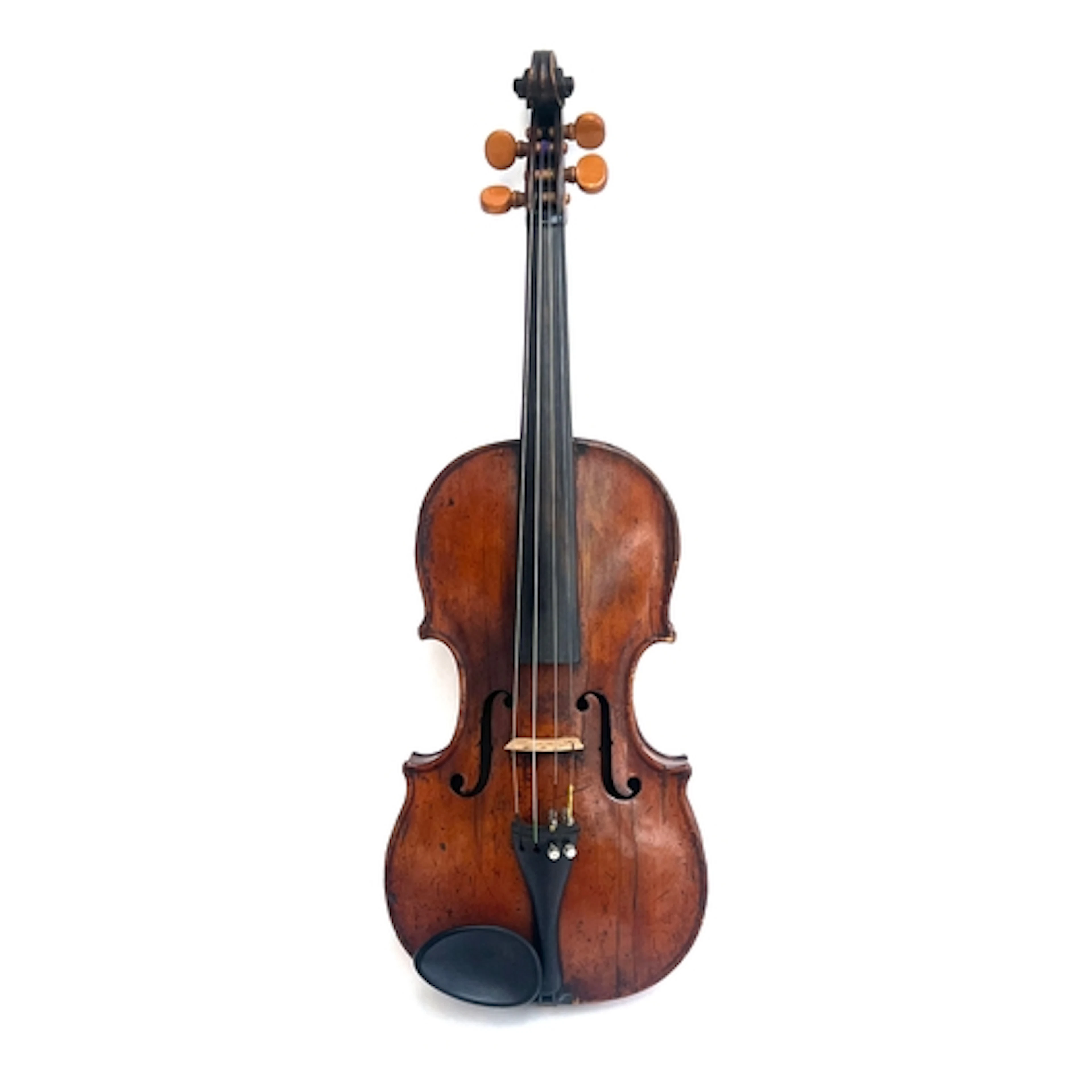 An antique violin with two piece back, historic cracks to so...
