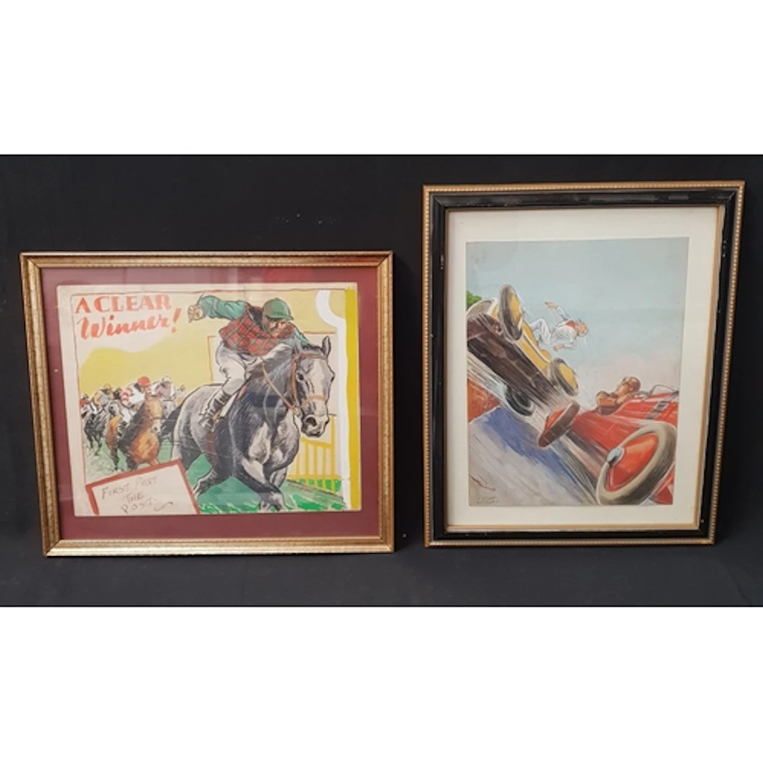 TWO JACK LINDSAY WATERCOLOURS 'A Clear Winner' horse racing ...