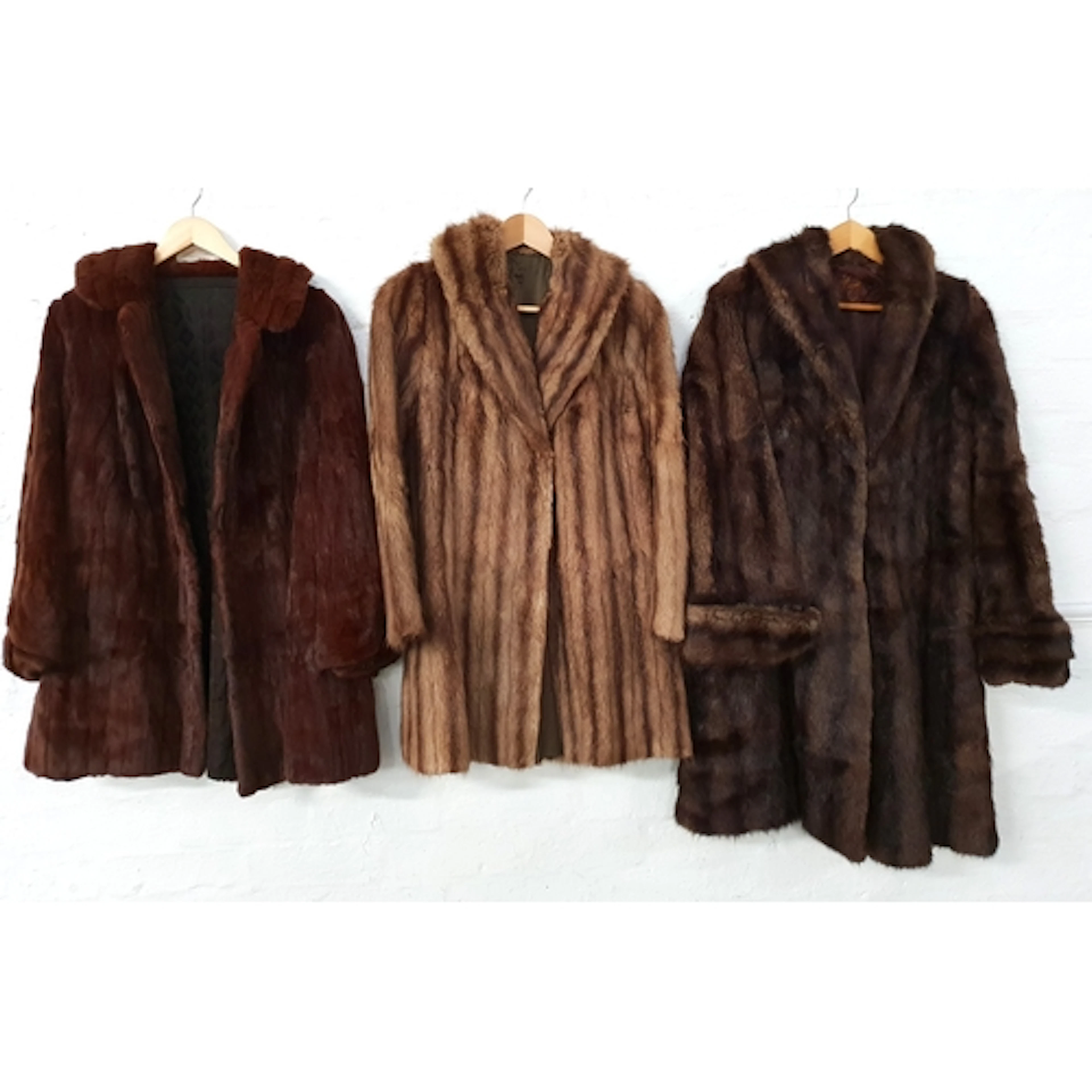 THREE VINTAGE FUR COATS one coney, one sable and one mink; m...