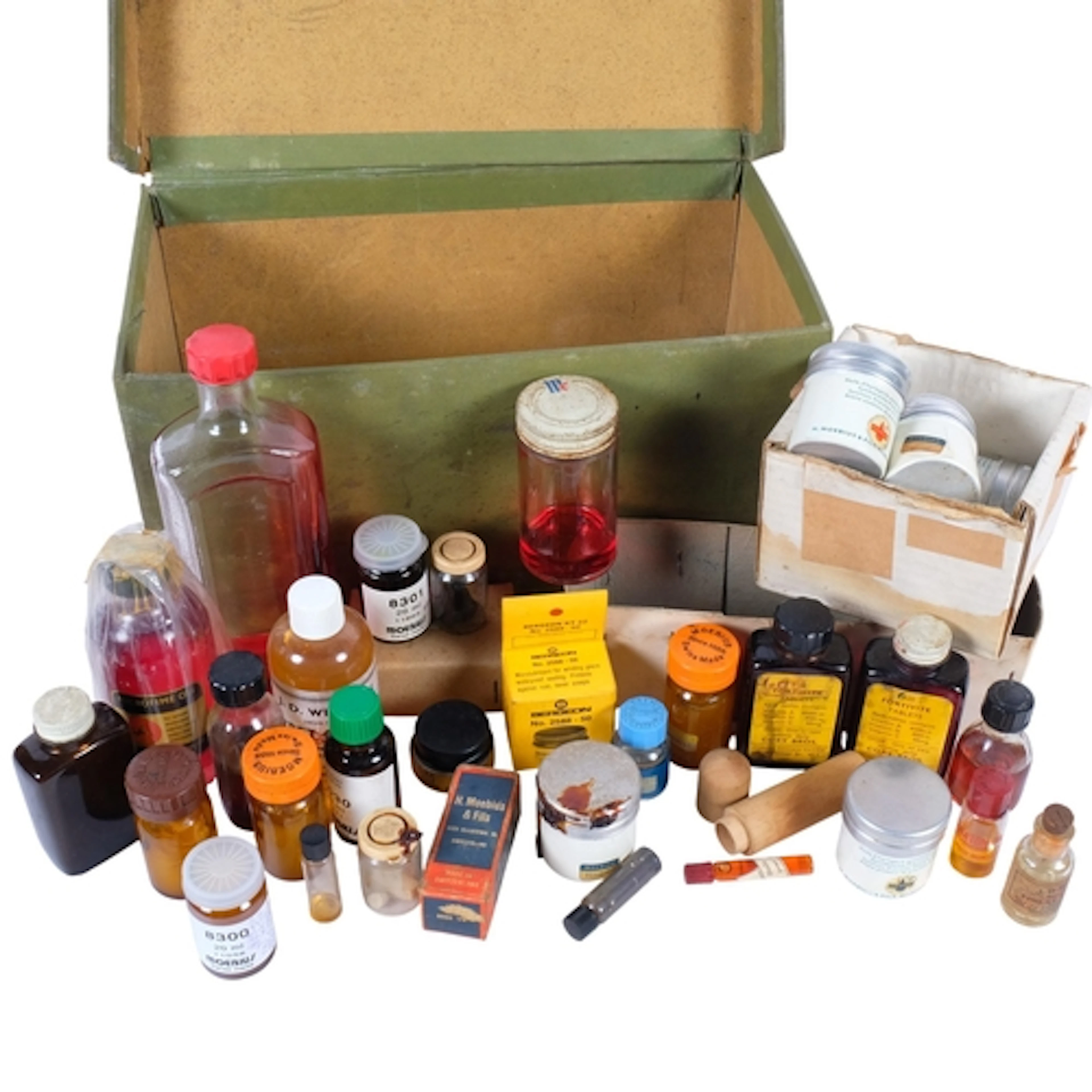 A collection of various clock and watch oils, and various mi...