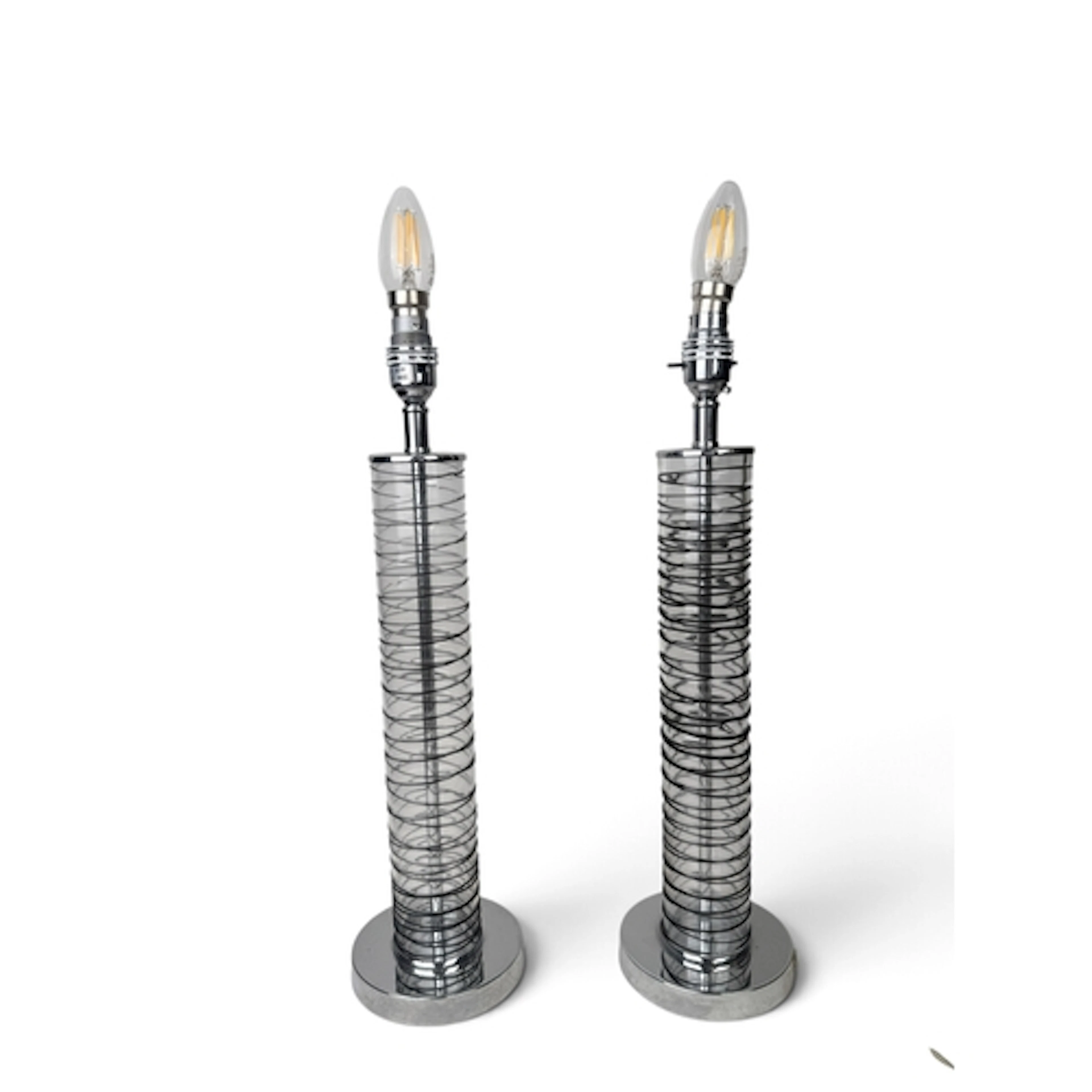 A PAIR OF GLASS COLUMN TABLE LAMPS BY ENDON 45cm H including...