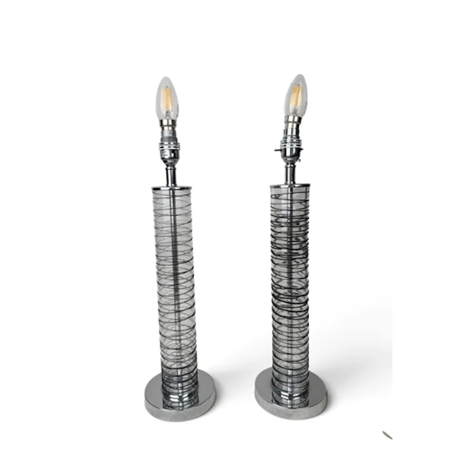 A PAIR OF GLASS COLUMN TABLE LAMPS BY ENDON 45cm H including...