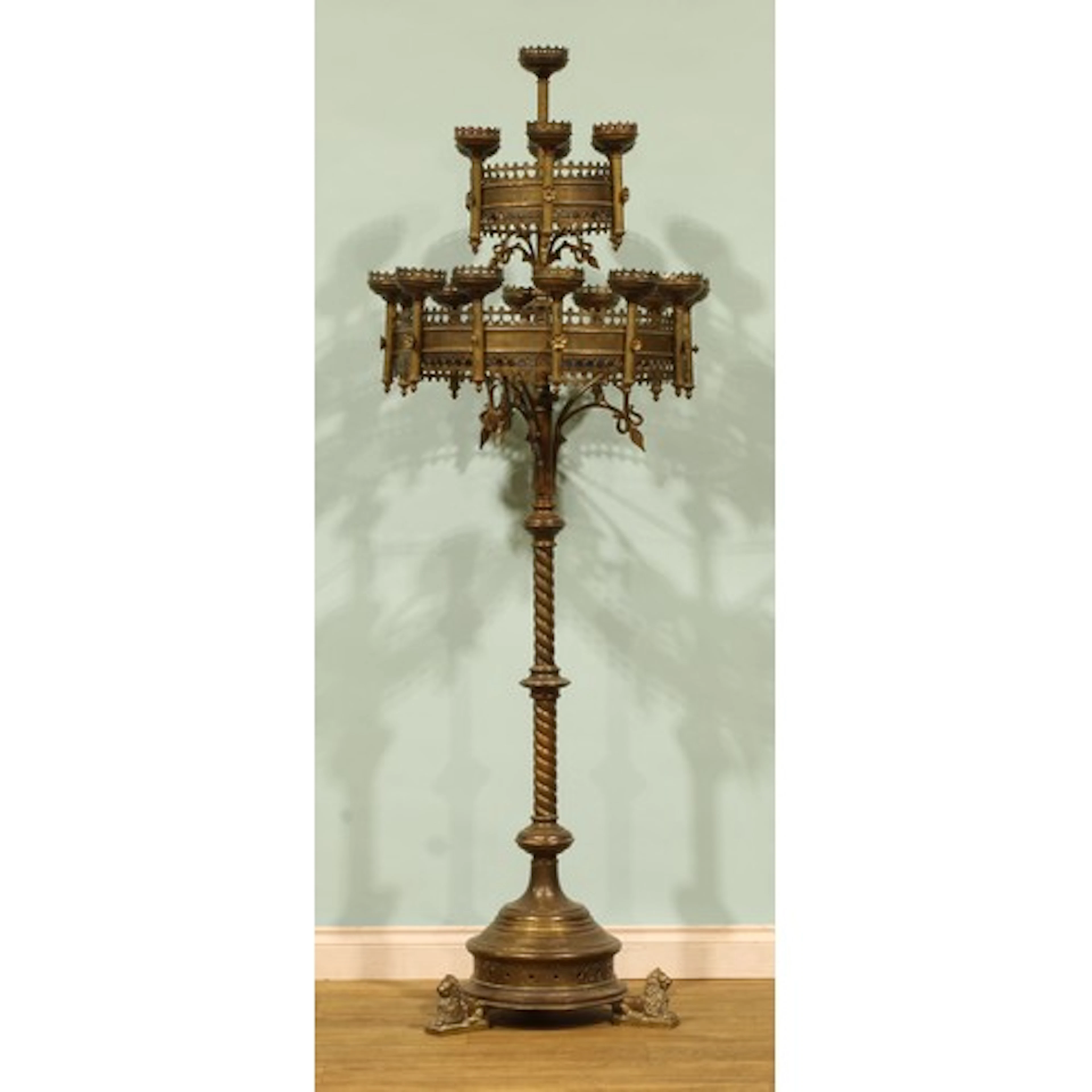 A large Gothic Revival brass floor-standing ecclesiastical c...