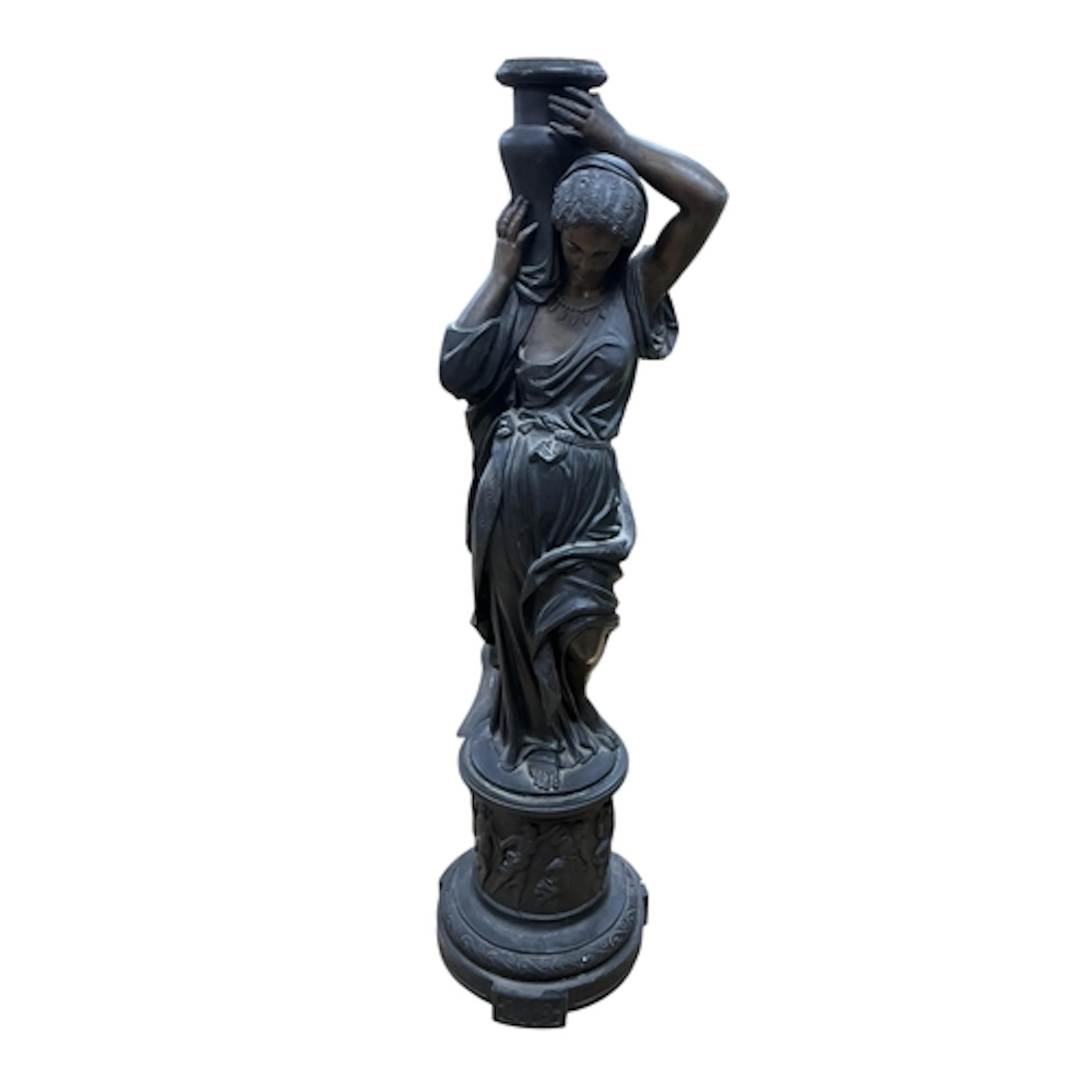 An Art Nouveau style lamp modelled as a female figure with c...
