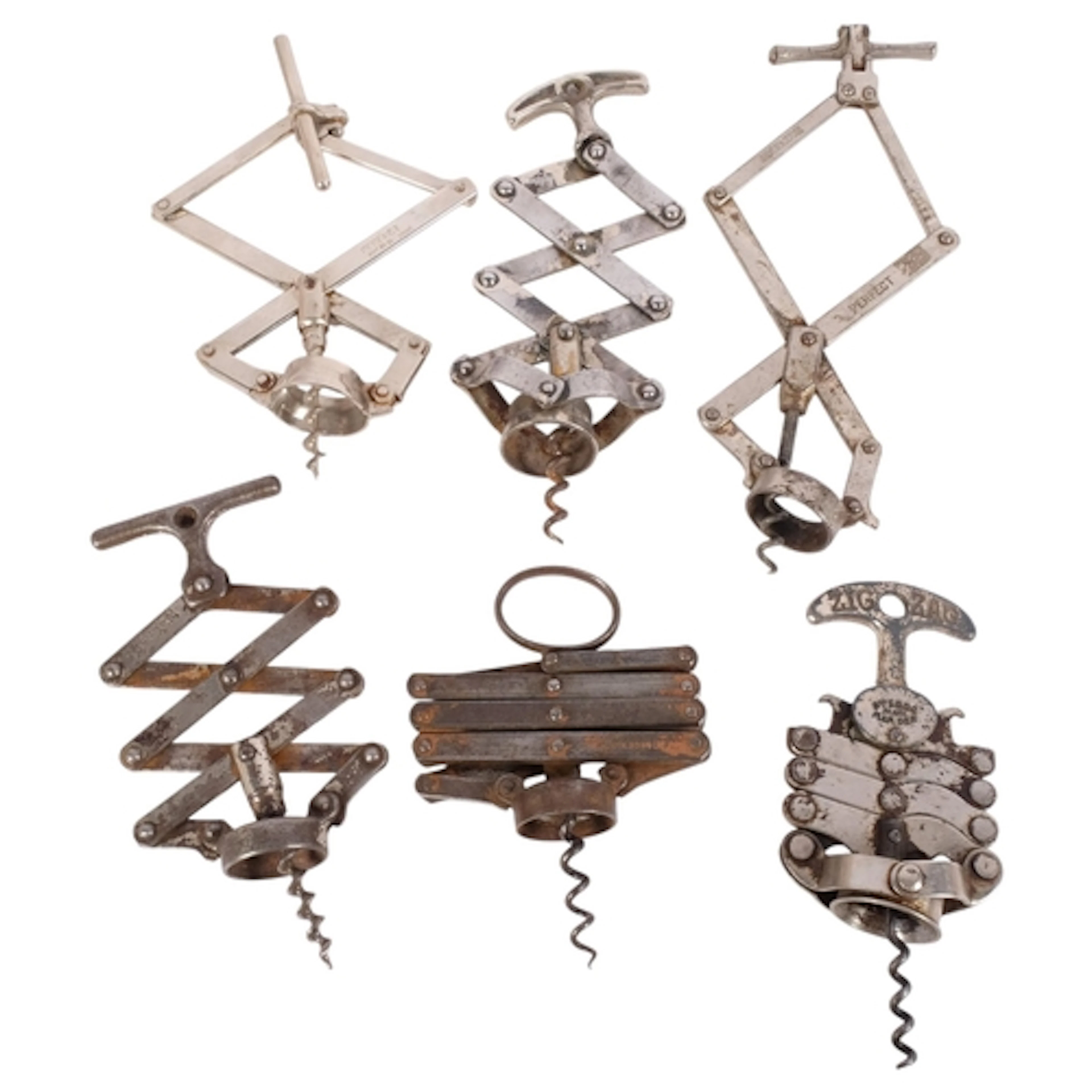 A collection of 6 concertina corkscrews, early 20th century,...
