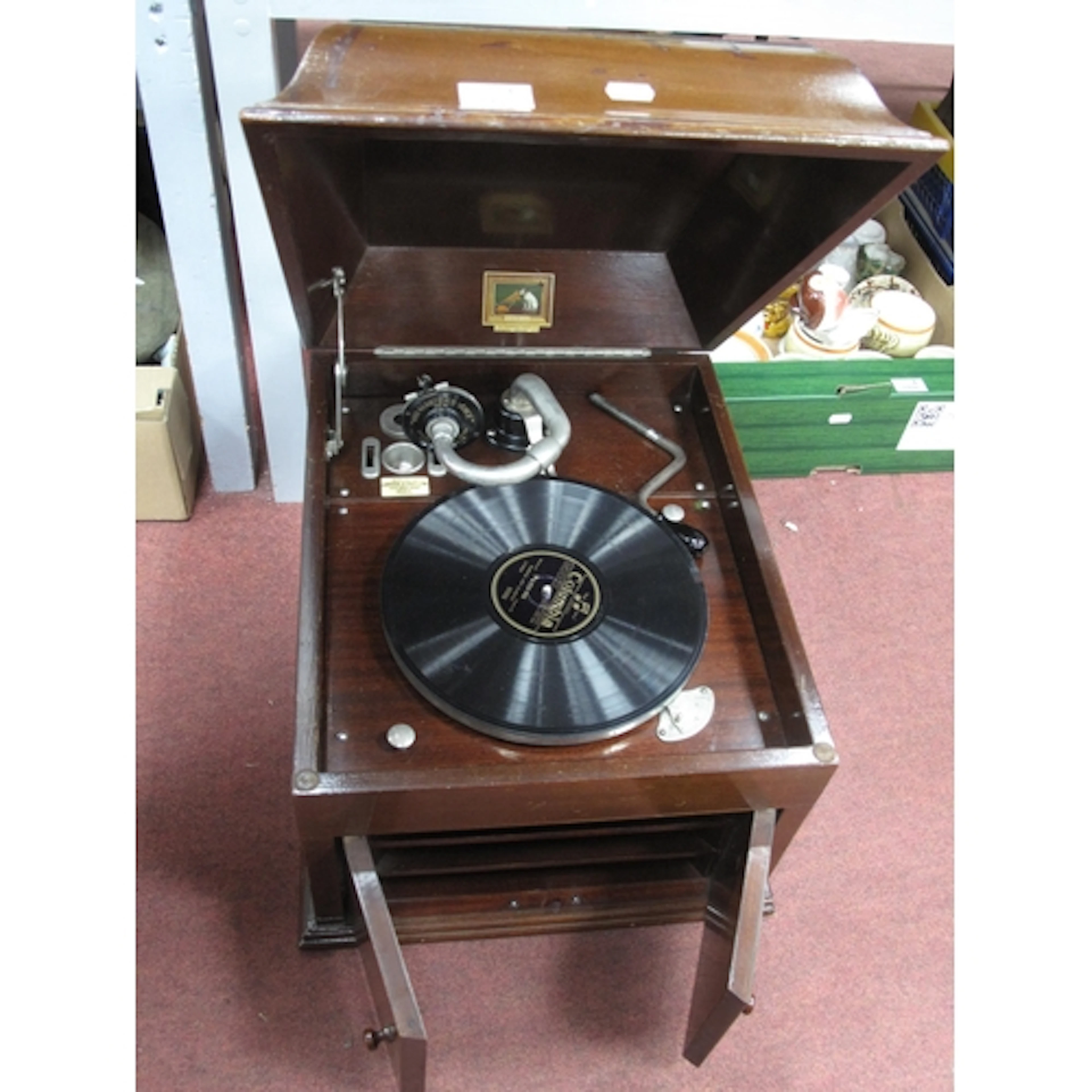 A 1920s HMV Gramophone in Mahogany Case, with twin doors ope...