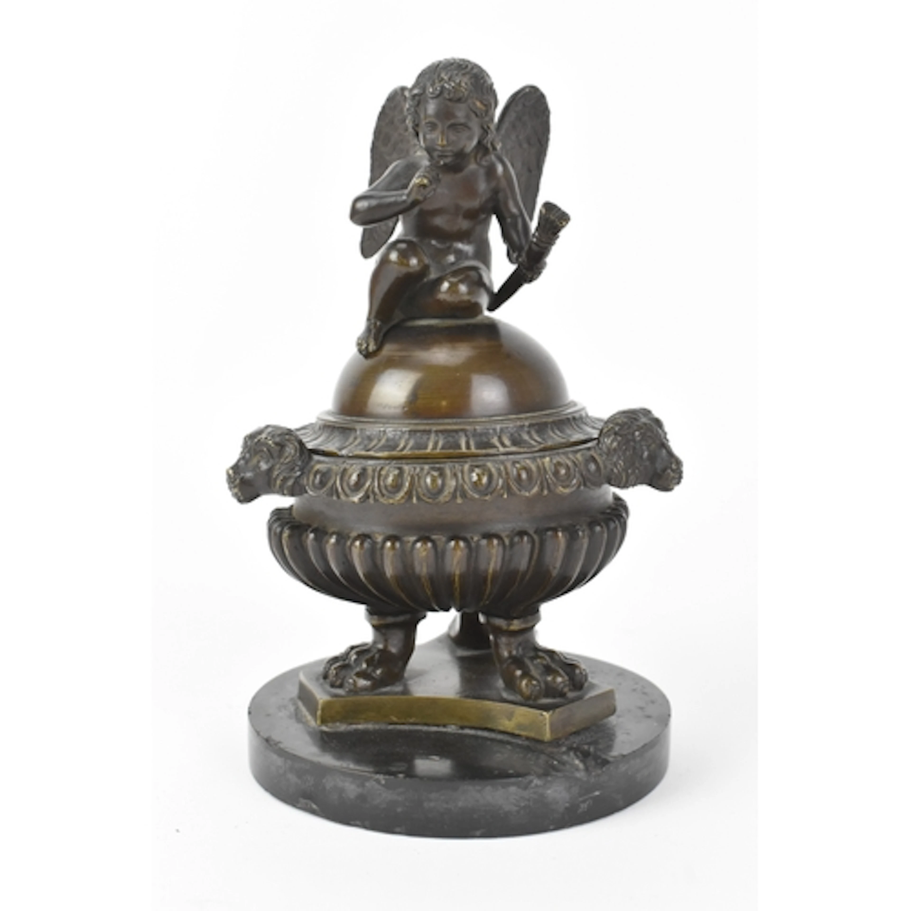 A 19th Century Grand Tour bronze inkwell, the dome shaped li...