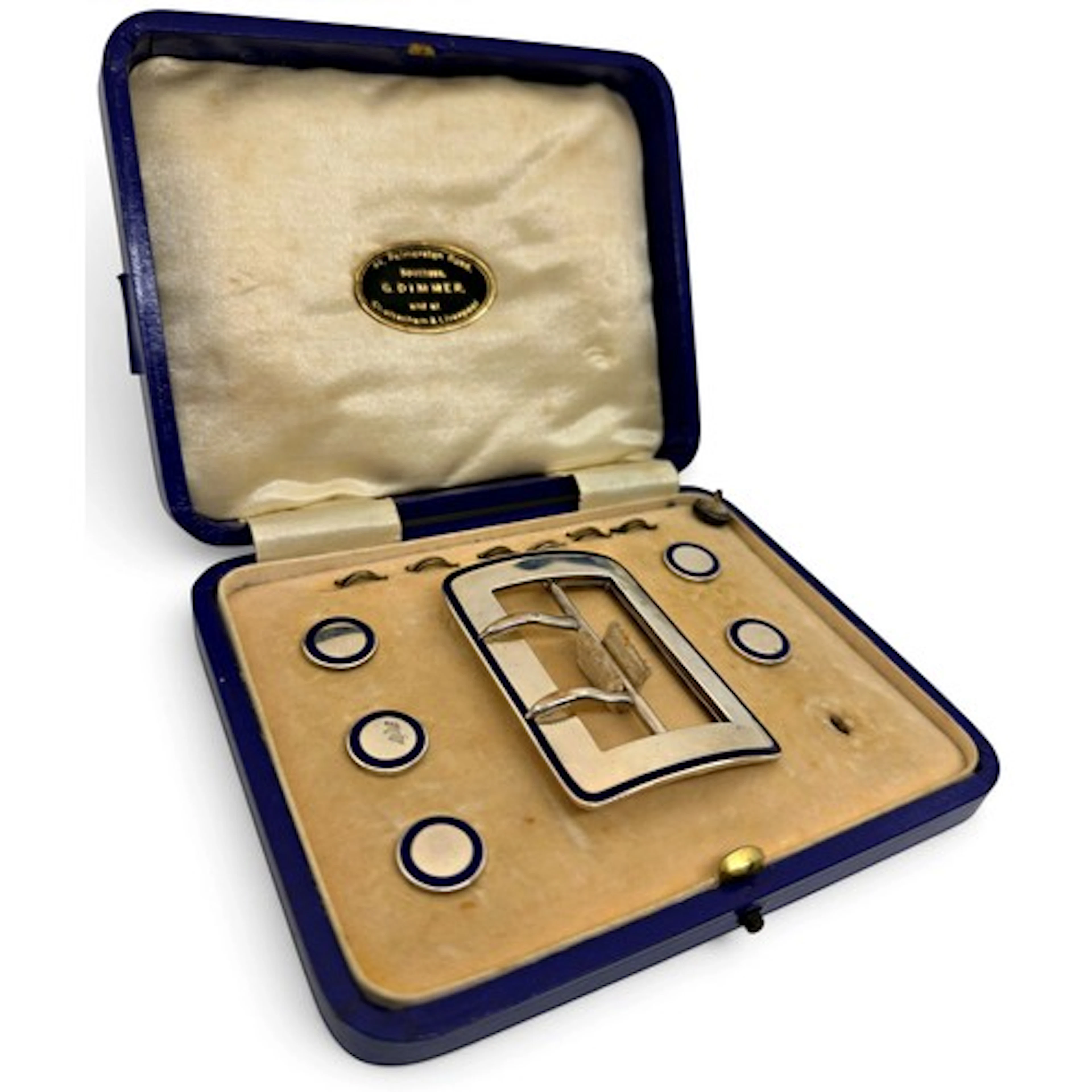 A George V silver and enamelled buckle and button set, Birmi...