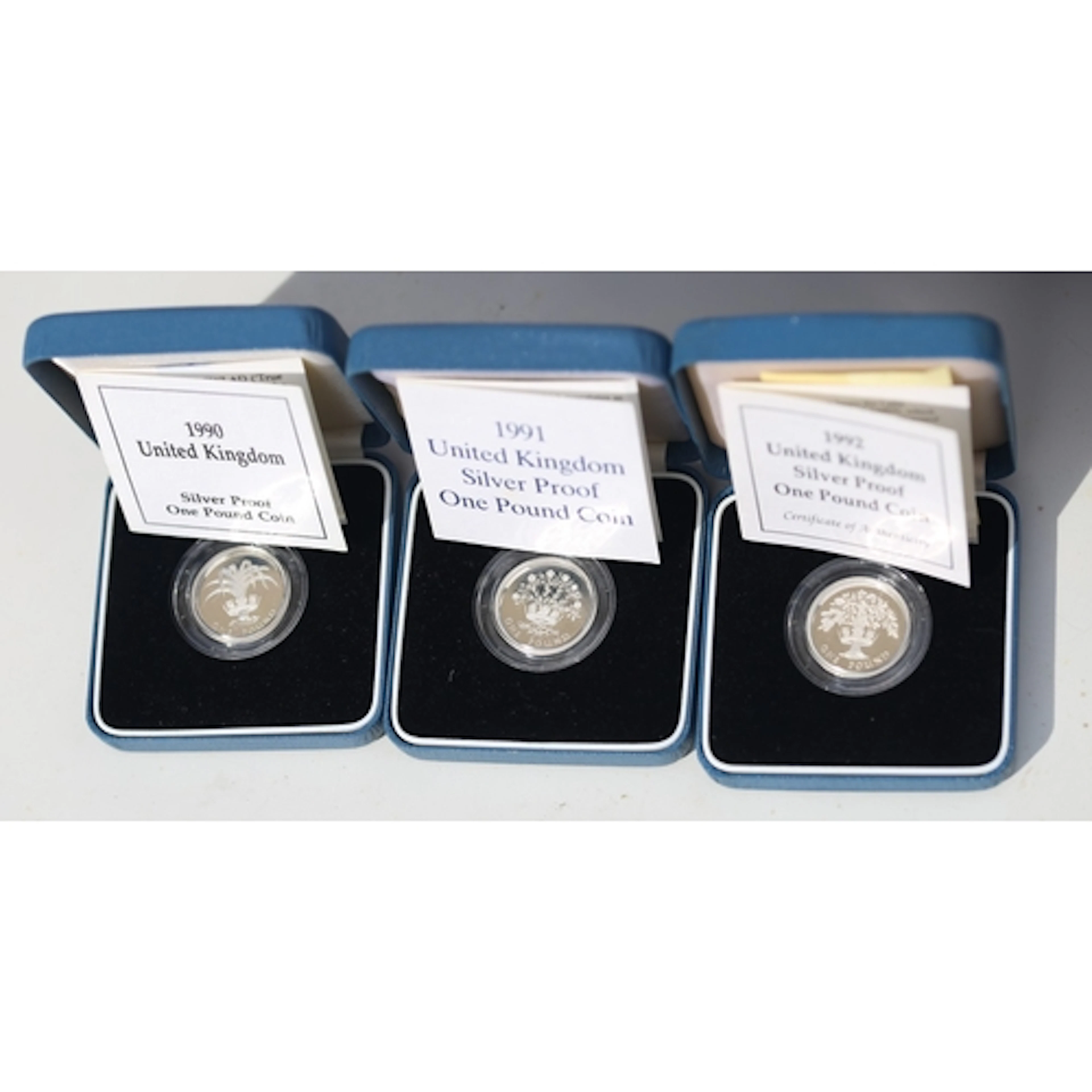 Three Sterling Silver Proof One Pound Coins ' Leek of Wales'...