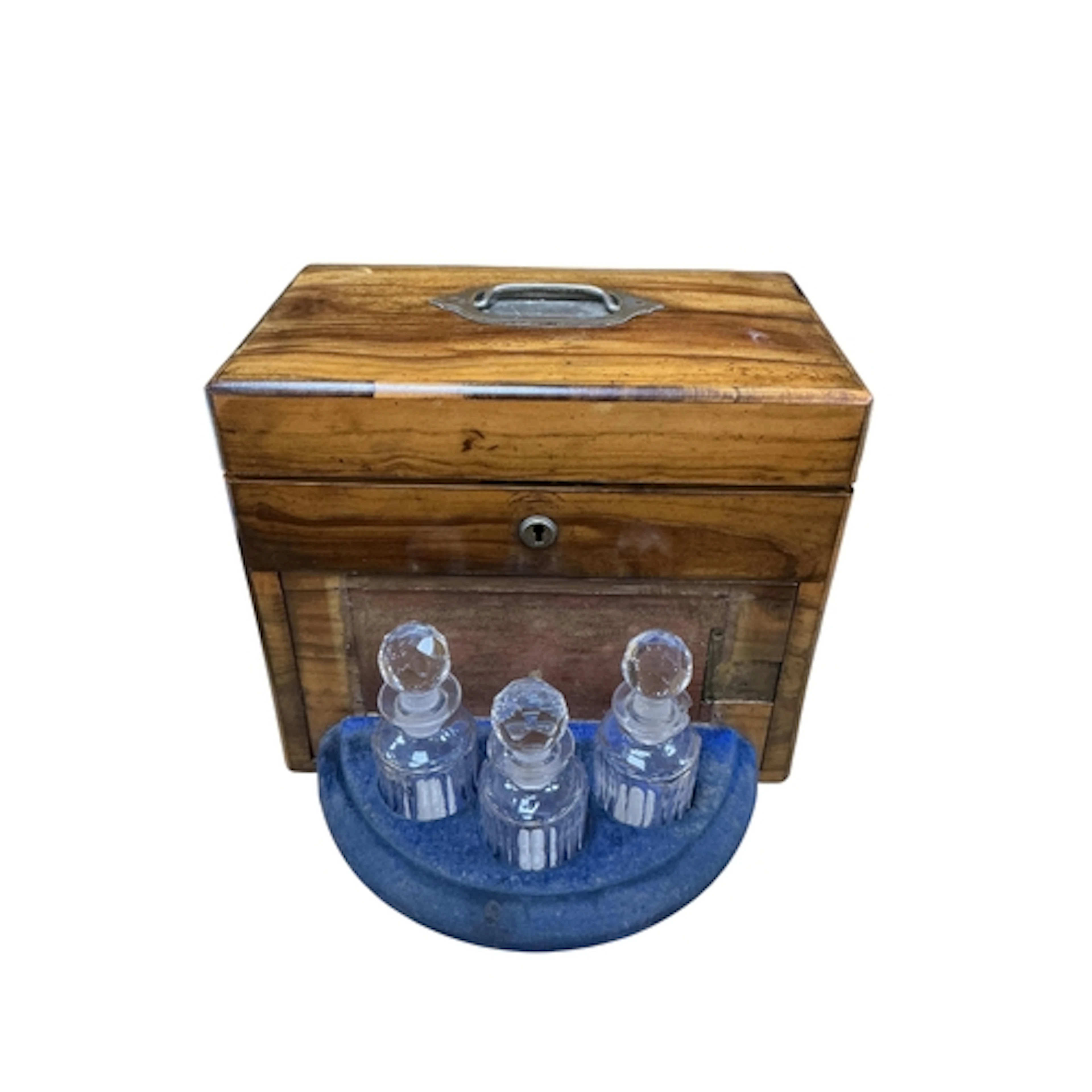 A Victorian walnut jewellery casket combined with scent bott...