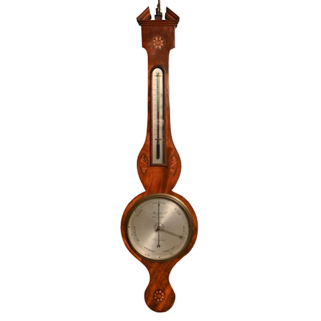 A Victorian inlaid mahogany barometer, silvered dial inscrib...