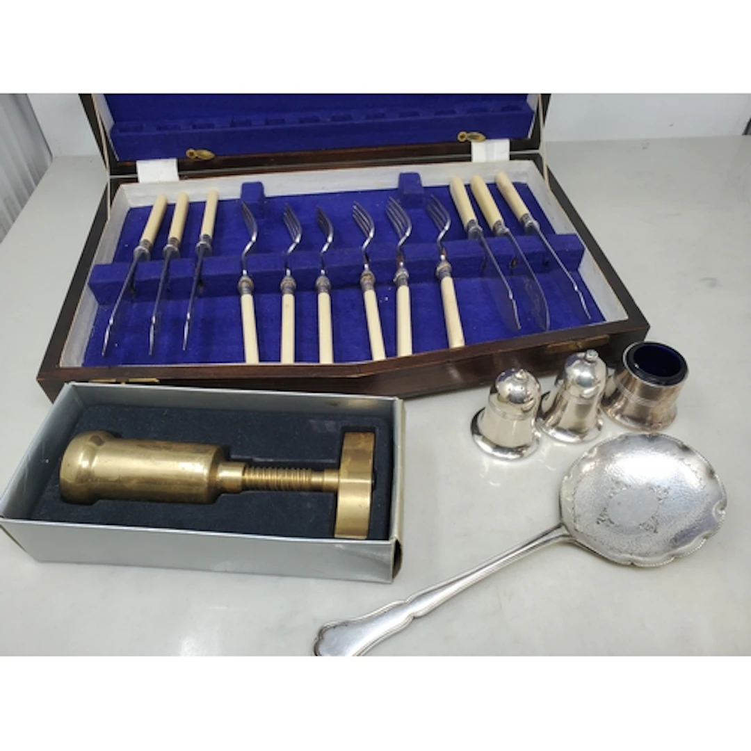 Plated Fish Eaters, in case, a Serving Spoon, Bottle Pourer,...