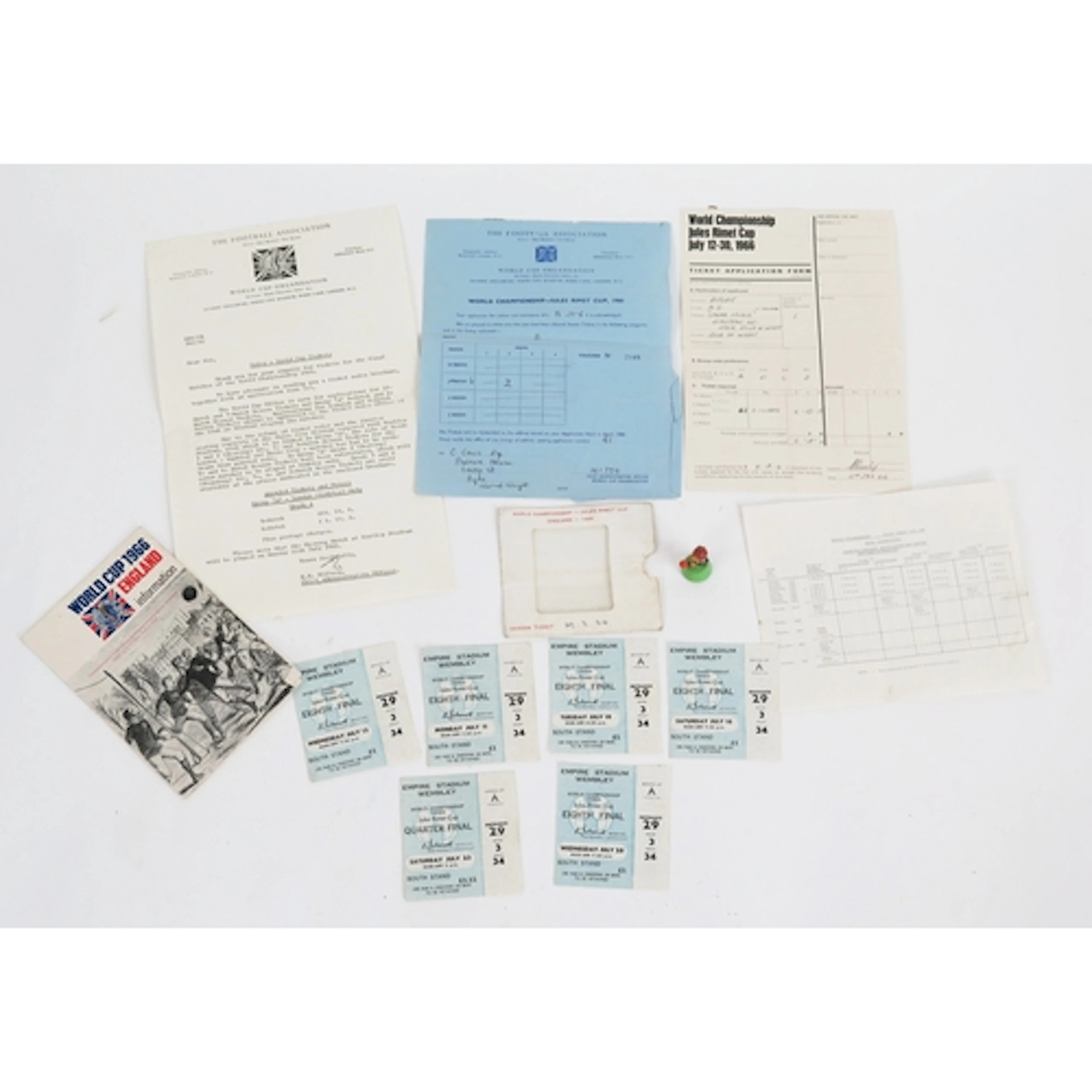 1966 World cup Match Quarter Final ticket stub, 5 x Eight Fi...