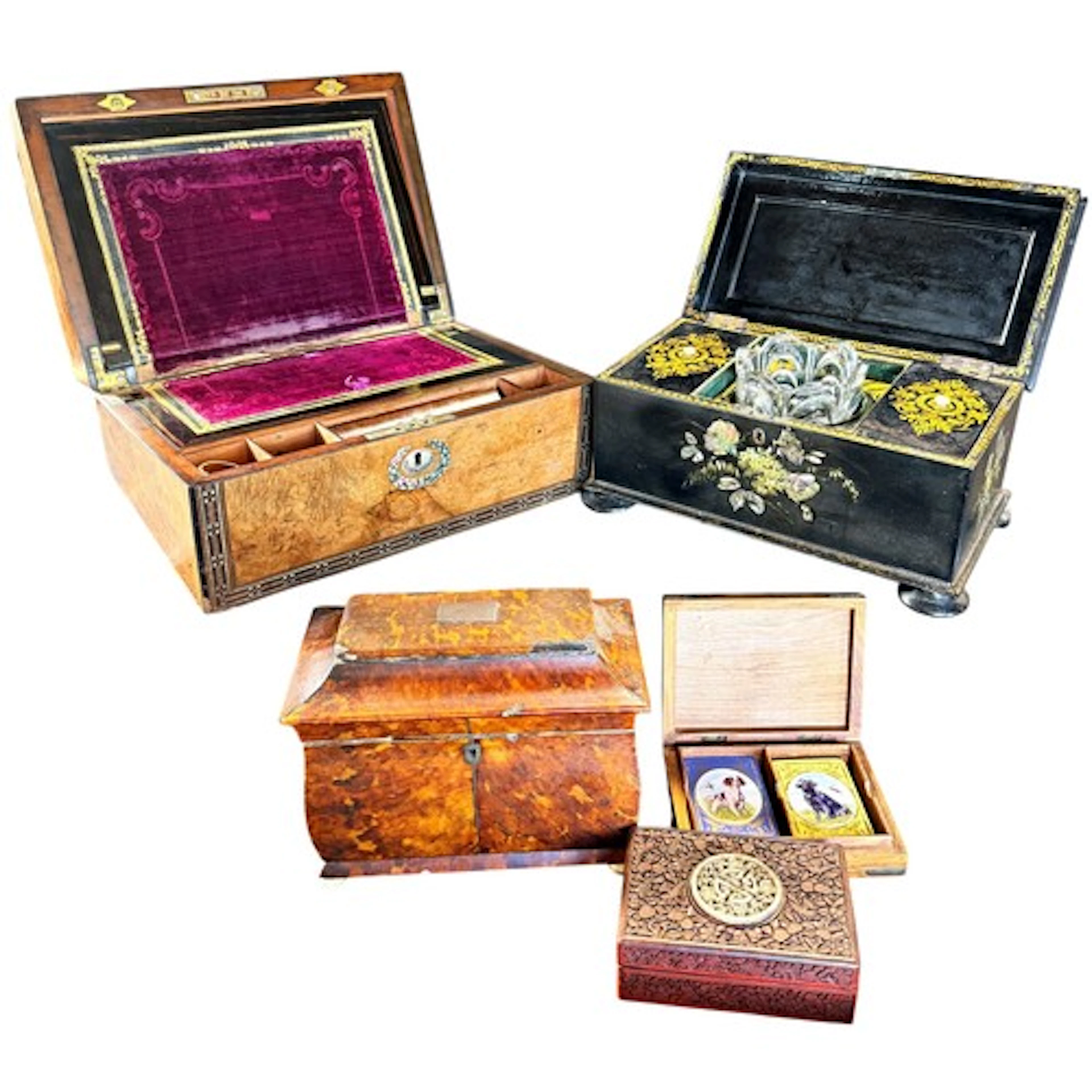 A collection of five various boxes to include a tortoiseshel...