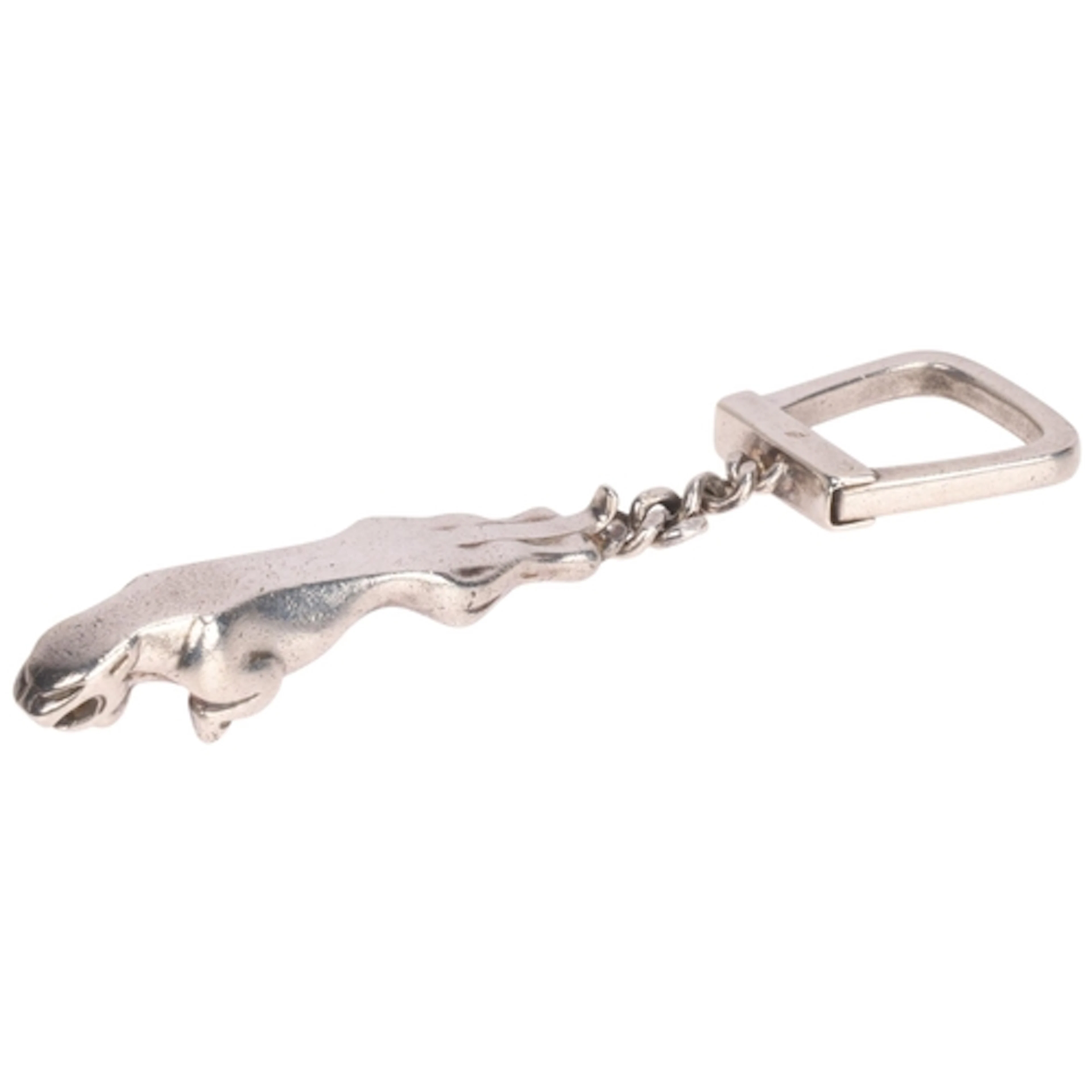 A heavy sterling silver 'Jaguar' car mascot keyring, overall...